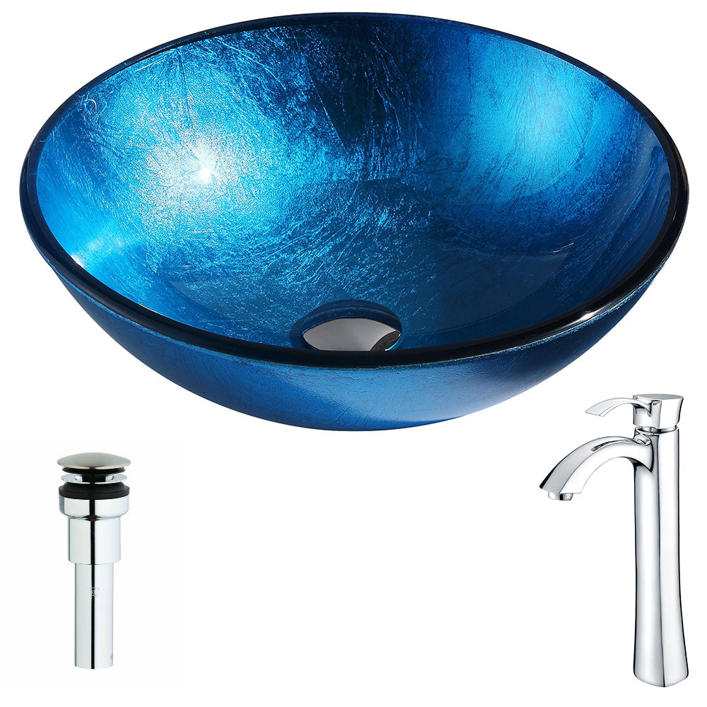 ANZZI  Arc Series Deco-Glass Vessel Sink in Lustrous Light Blue with Harmony Faucet ANZZI
