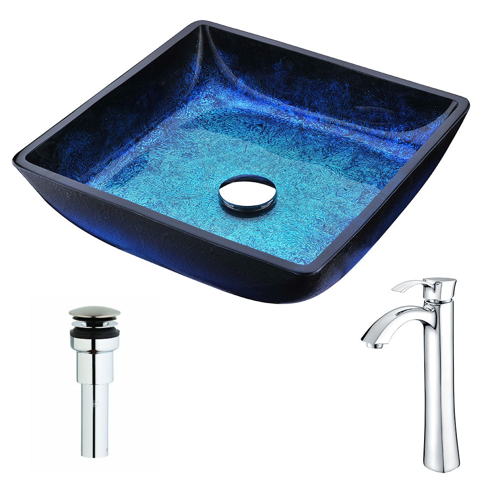 ANZZI  Viace Series Deco-Glass Vessel Sink in Blazing Blue with Harmony Faucet ANZZI