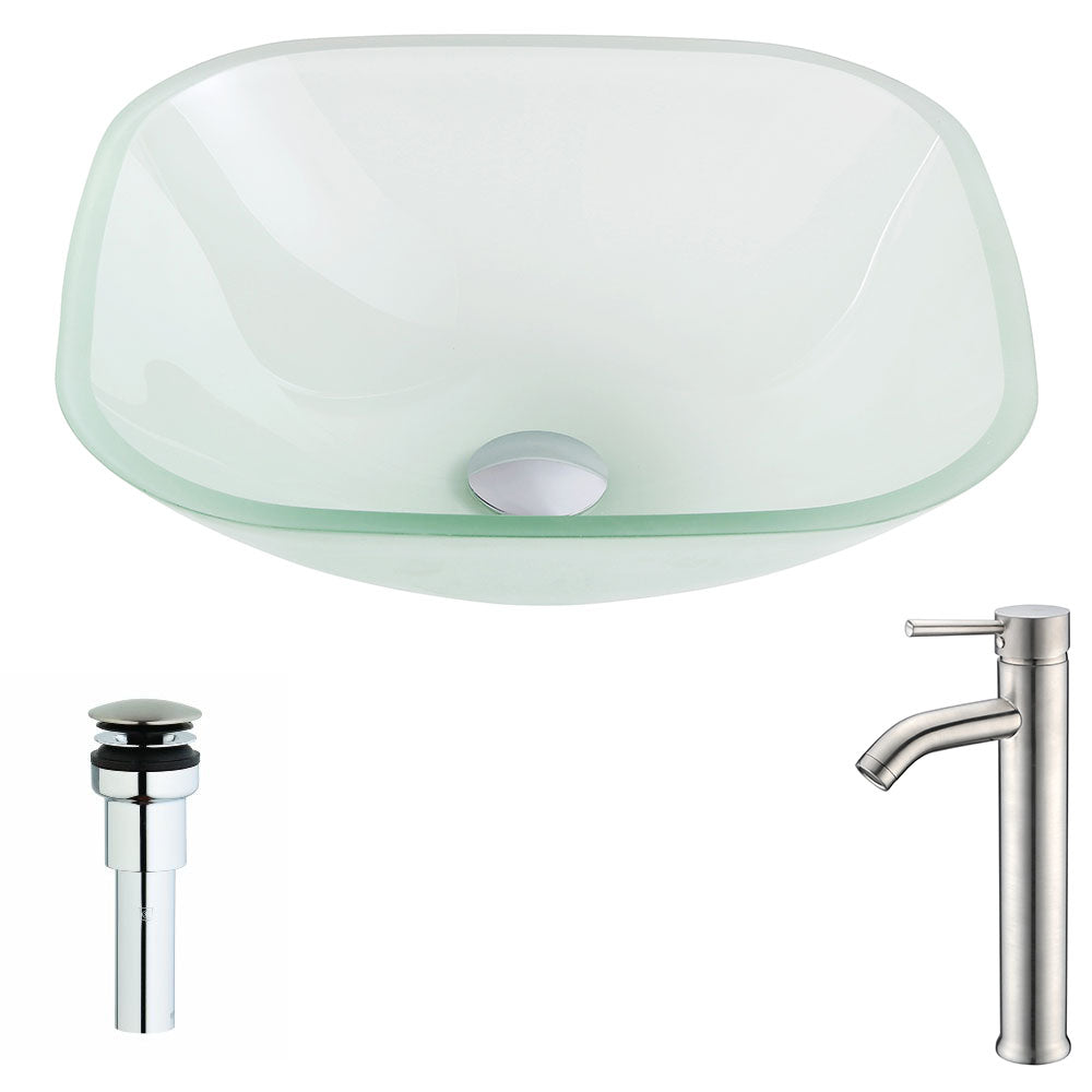 ANZZI  Vista Series Deco-Glass Vessel Sink in Lustrous Frosted with Fann Faucet ANZZI