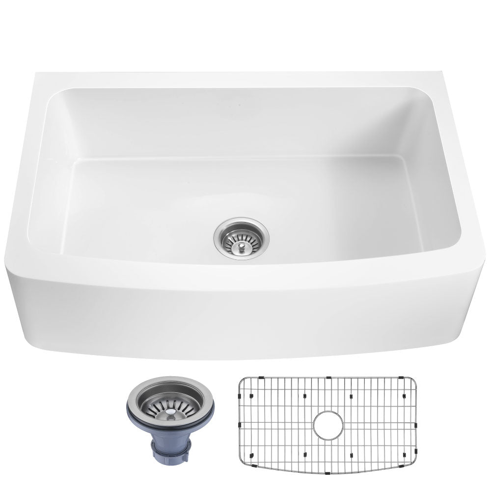 ANZZI  Prisma Series Farmhouse Solid Surface 36 in. 0-Hole Single Bowl Kitchen Sink with 1 Strainer ANZZI