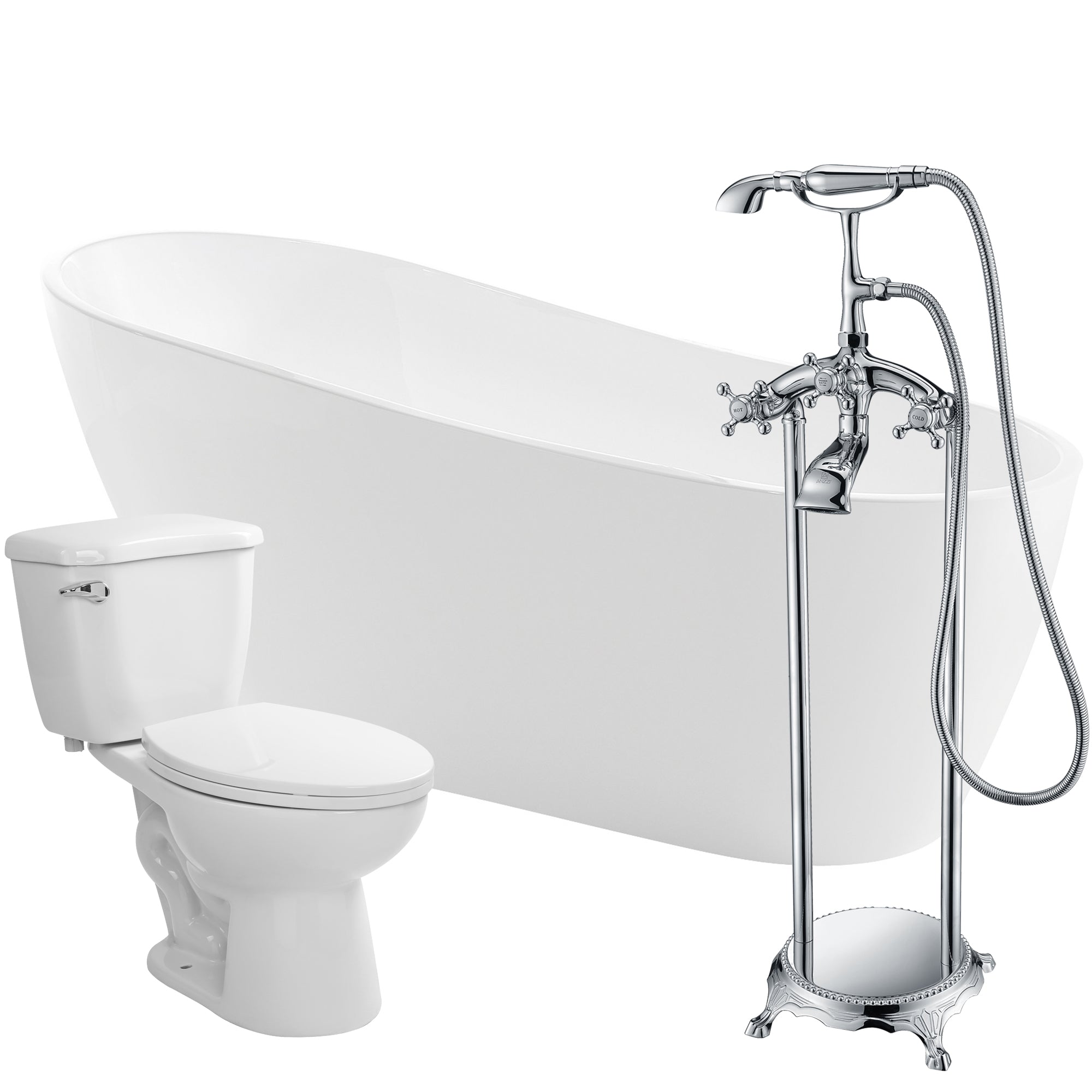 ANZZI  Trend 67 in. Acrylic Flatbottom Non-Whirlpool Bathtub with Tugela Faucet and Kame 1.28 GPF Toilet ANZZI