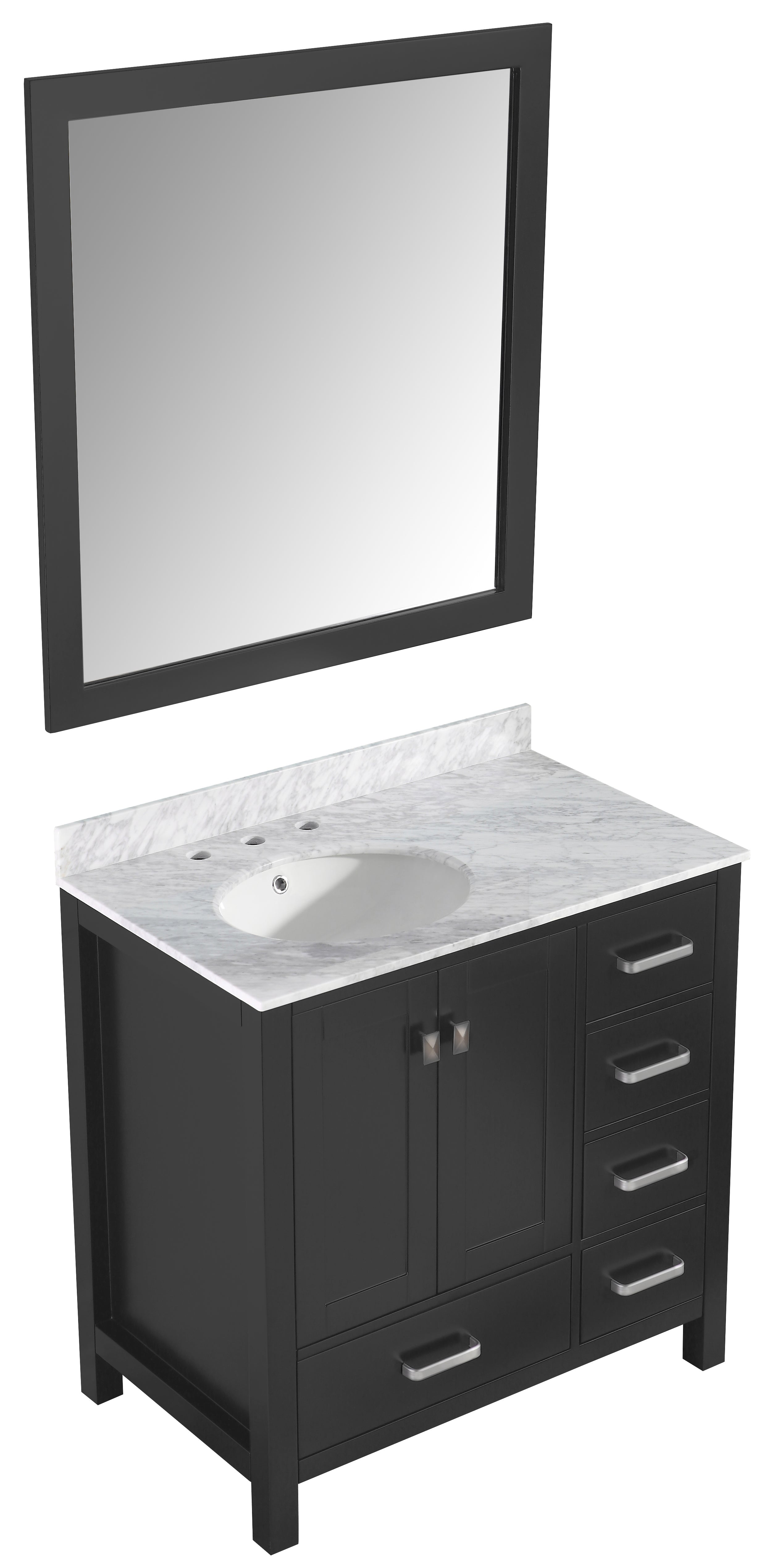 ANZZI  Chateau 36 in. W x 22 in. D Bathroom Bath Vanity Set with Carrara Marble Top with White Sink ANZZI
