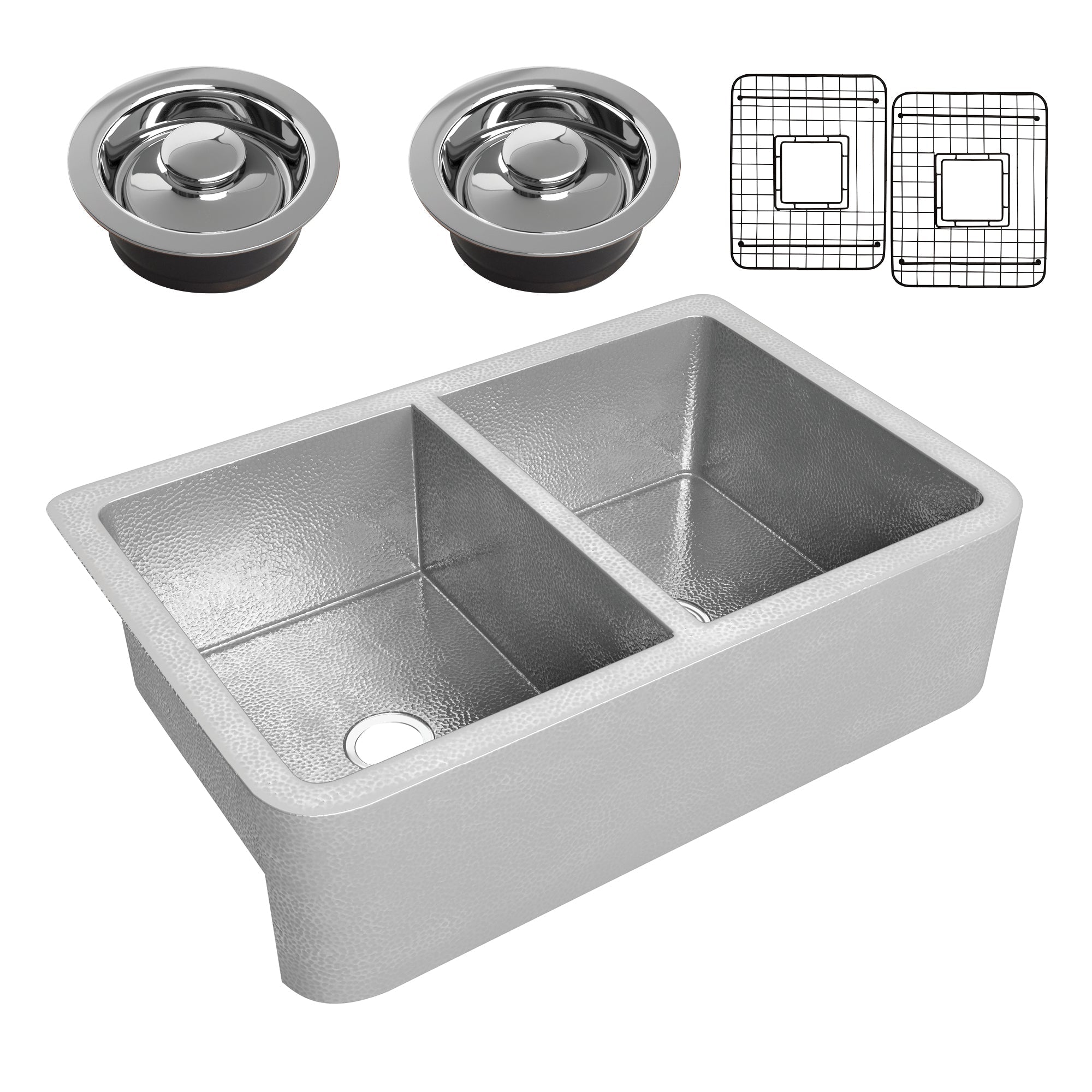 ANZZI  Bengal Farmhouse Handmade Copper 33 in. 50/50 Double Bowl Kitchen Sink ANZZI