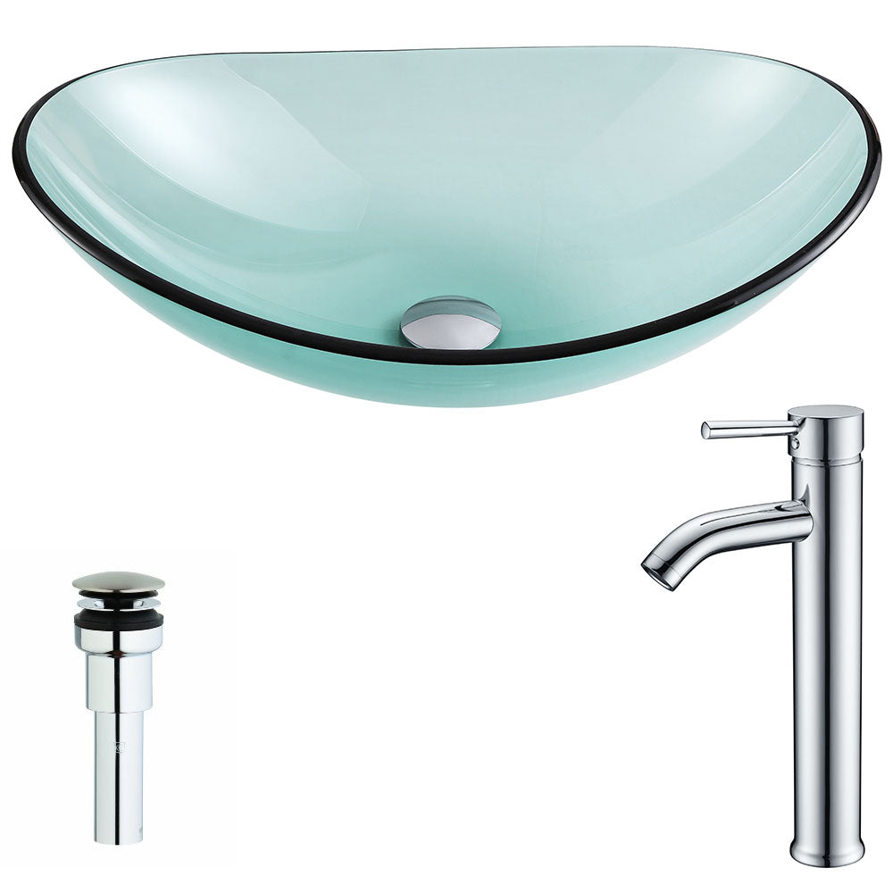 ANZZI  Major Series Deco-Glass Vessel Sink in Lustrous Green with Fann Faucet ANZZI