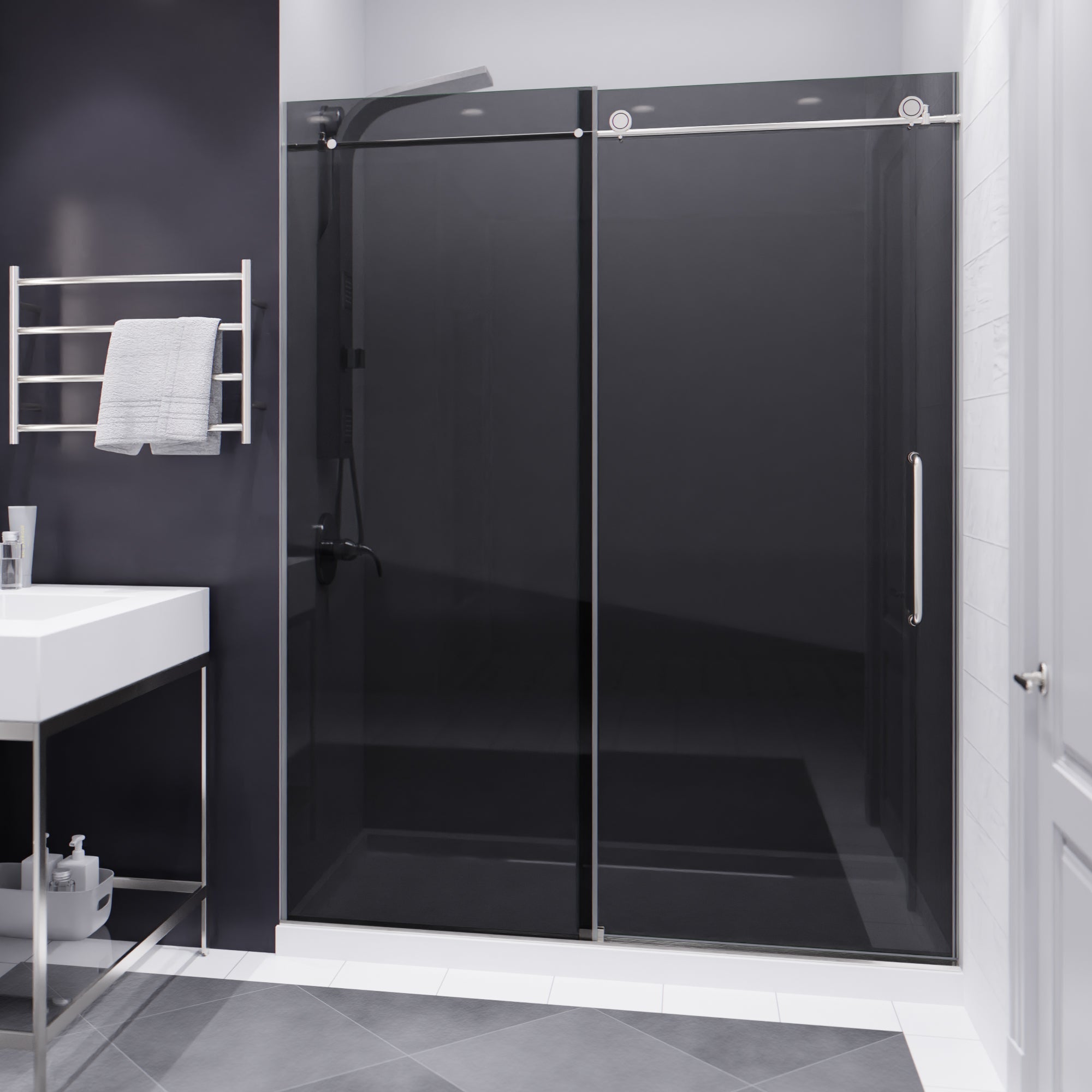 ANZZI  Leon Series 60 in. by 76 in. Frameless Sliding Shower Door with Tinted Glass ANZZI