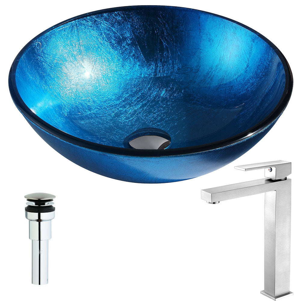 ANZZI  Arc Series Deco-Glass Vessel Sink in Lustrous Light Blue with Enti Faucet ANZZI