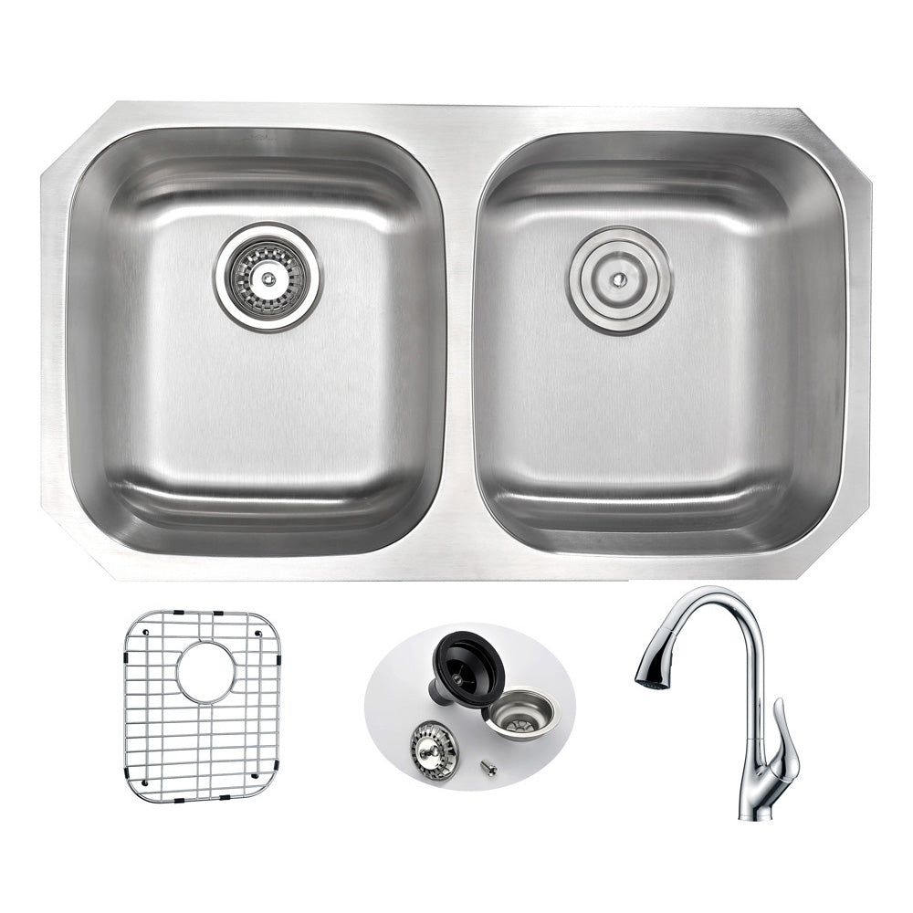 ANZZI  MOORE Undermount 32 in. Double Bowl Kitchen Sink with Accent Faucet ANZZI