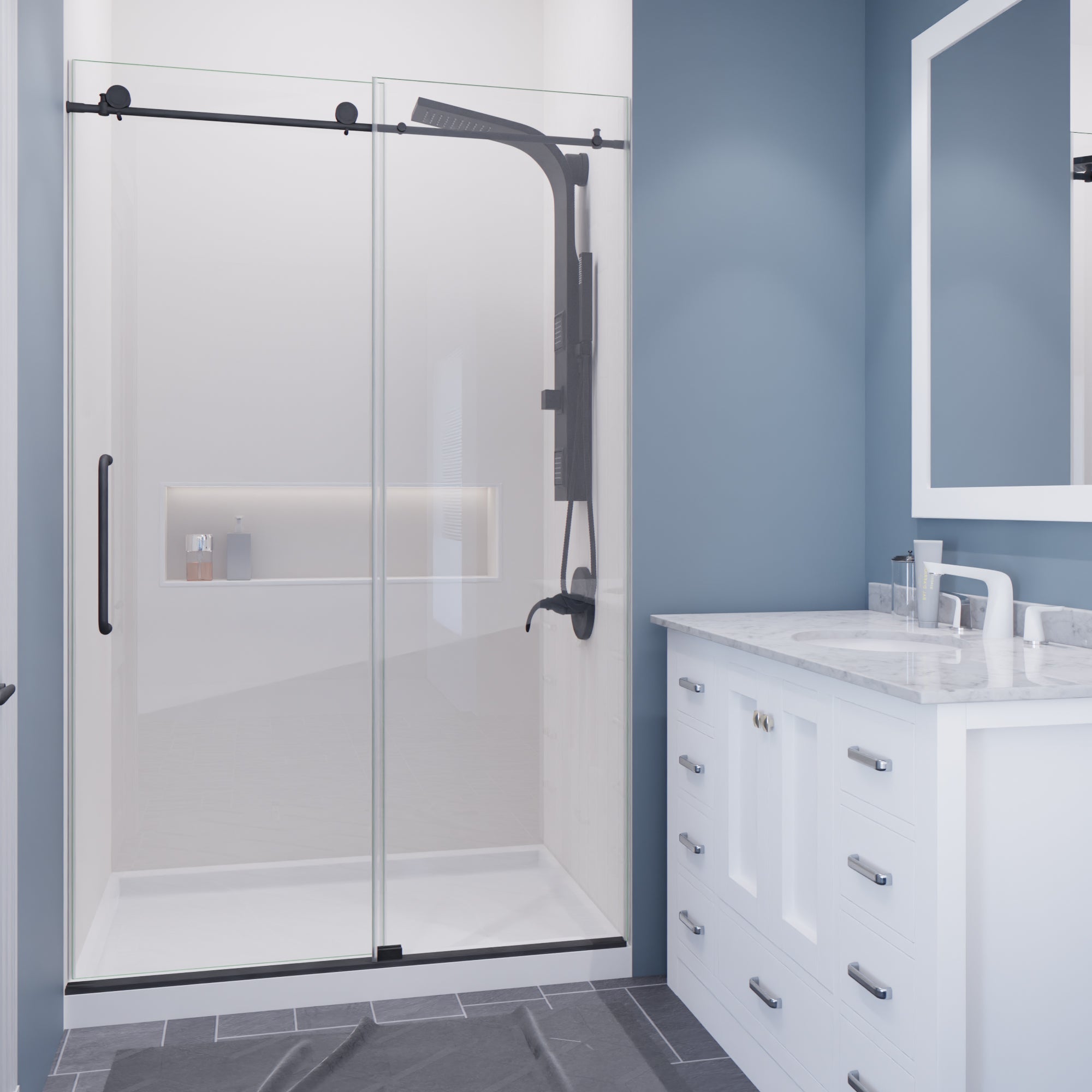 ANZZI  Leon Series 48 in. by 76 in. Frameless Sliding Shower Door with Handle ANZZI