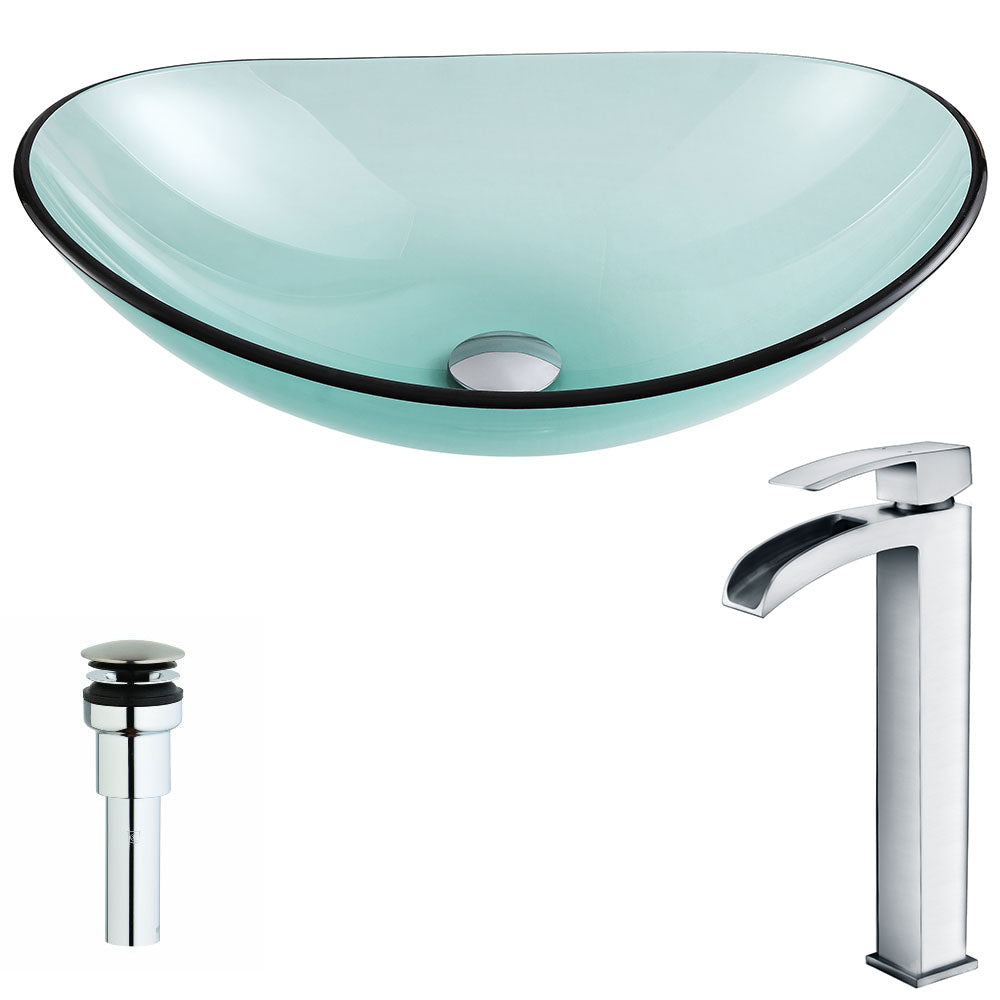 ANZZI  Major Series Deco-Glass Vessel Sink in Lustrous Green with Key Faucet ANZZI