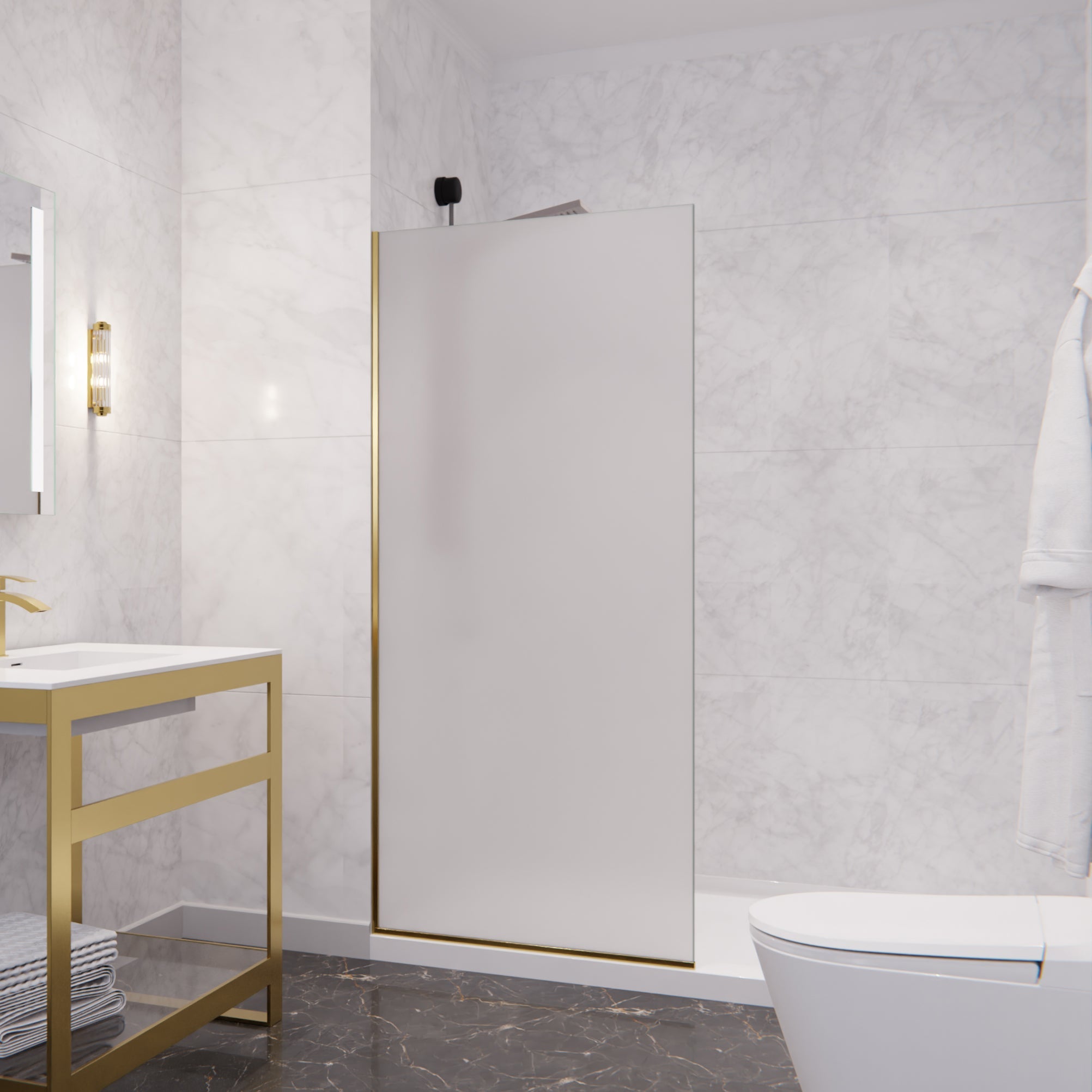 ANZZI  Veil Series 74 in. by 34 in. Framed Frosted Glass Shower Screen ANZZI