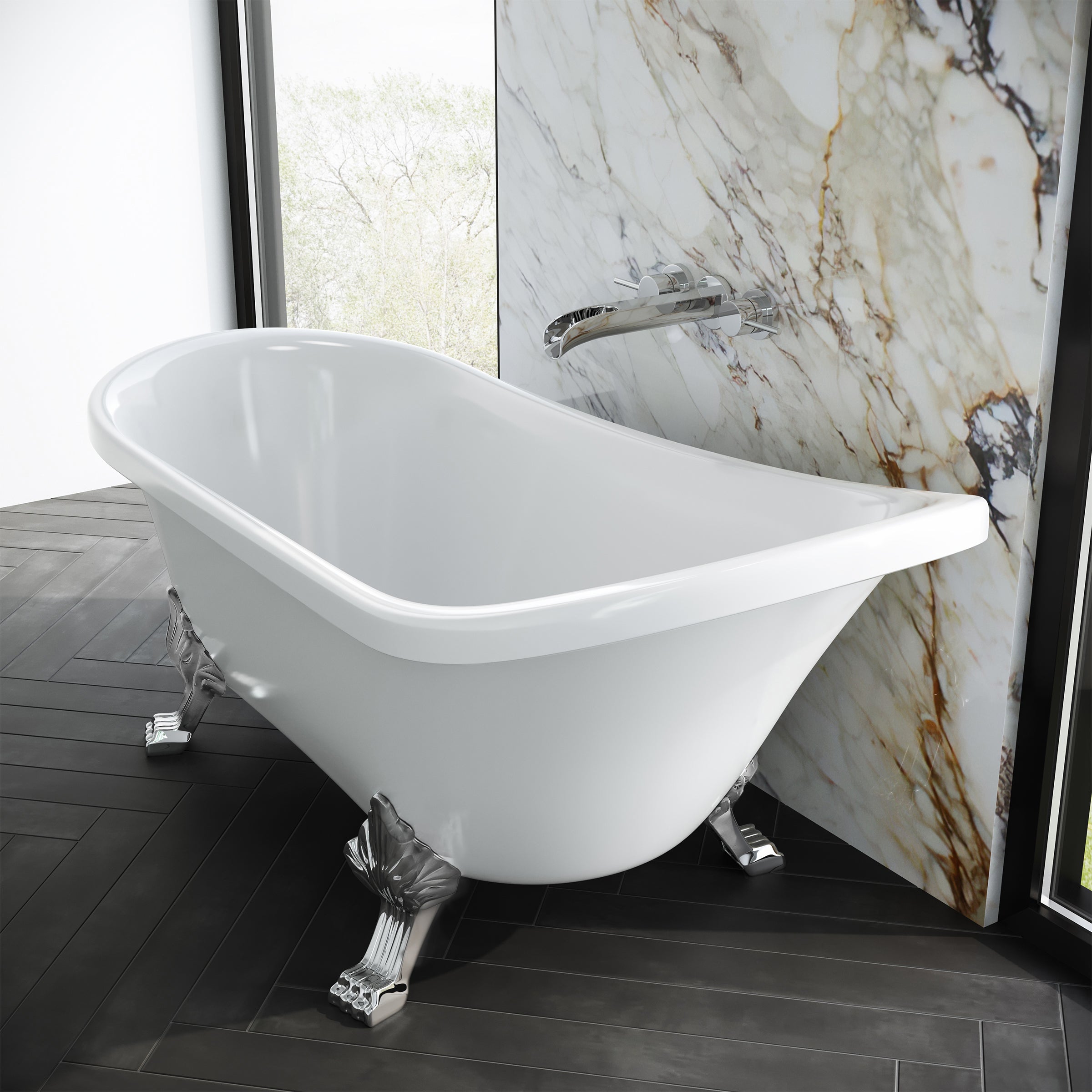 Swiss Madison Cache Single Slipper, Clawfoot Soaking Acrylic Bathtub, Chrome Clawfoot