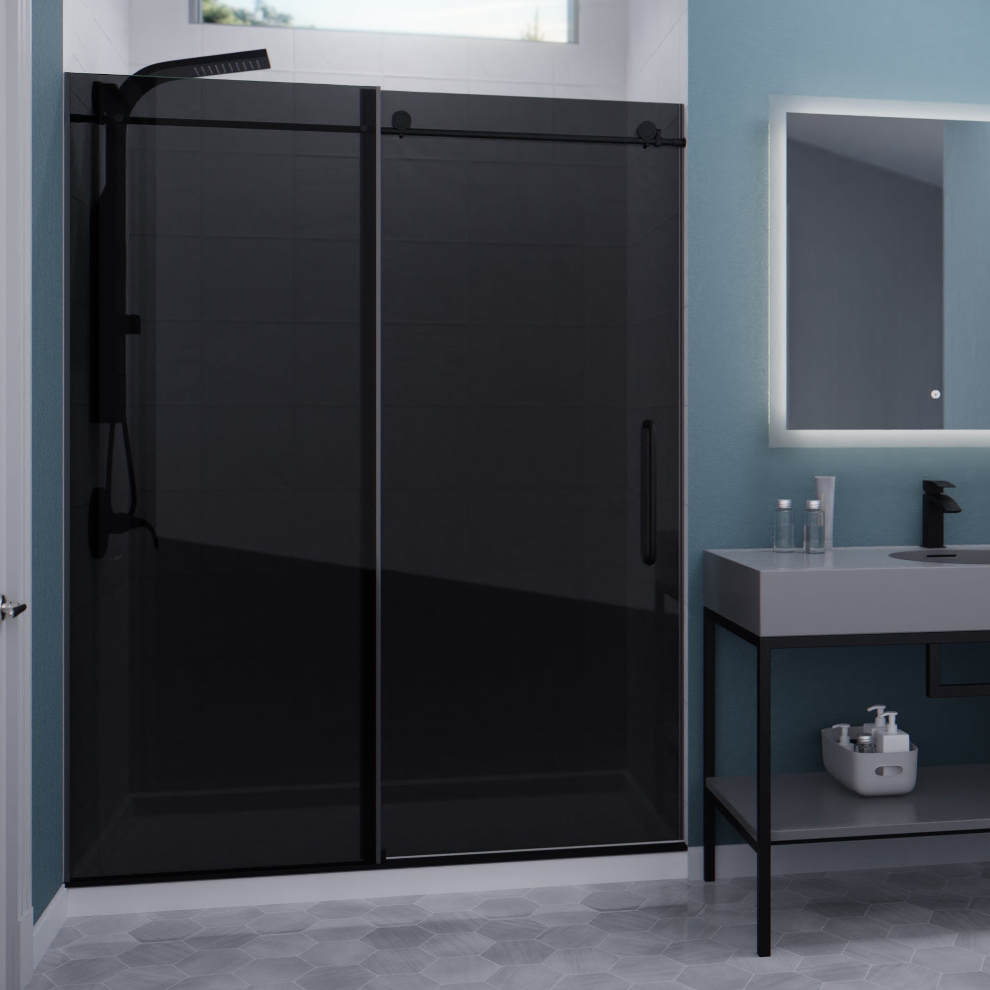 ANZZI  Leon Series 60 in. by 76 in. Frameless Sliding Shower Door with Tinted Glass ANZZI