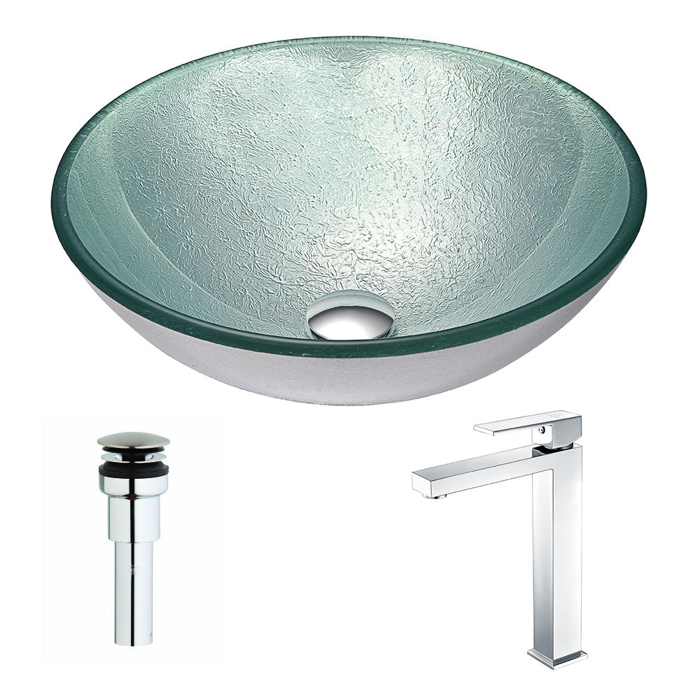 ANZZI  Spirito Series Deco-Glass Vessel Sink in Churning Silver with Enti Faucet ANZZI