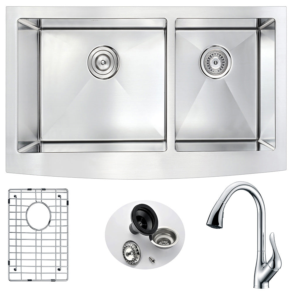 ANZZI  Elysian Farmhouse 36 in. Double Bowl Kitchen Sink with Accent Faucet ANZZI