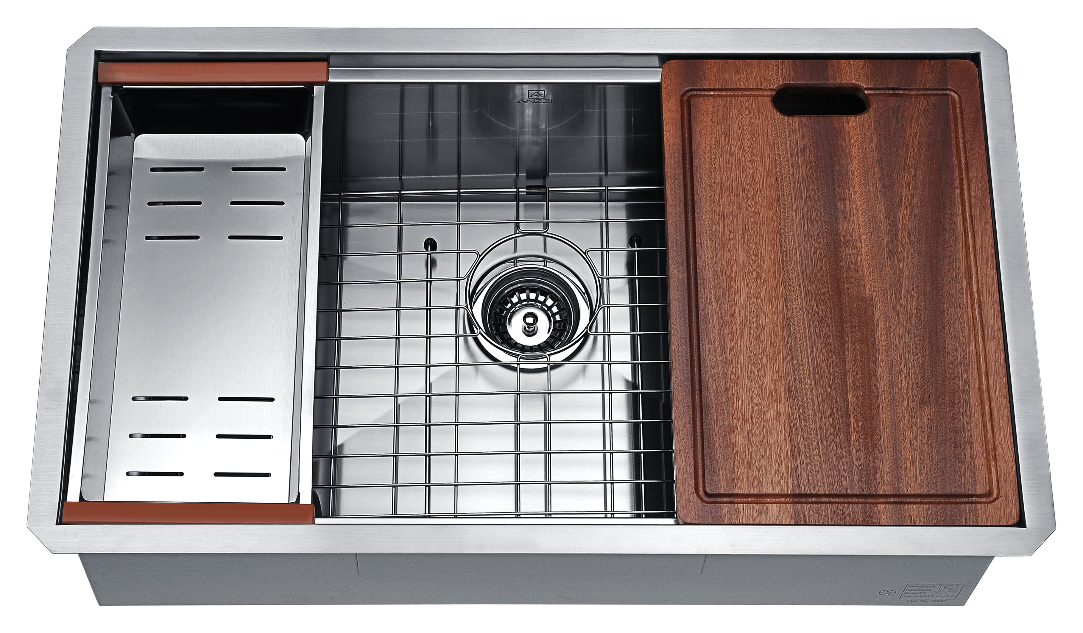 ANZZI Aegis Undermount Stainless Steel 32.75 in. 0-Hole Single Bowl Kitchen Sink with Cutting Board and Colander ANZZI