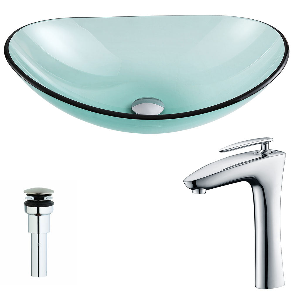 ANZZI  Major Series Deco-Glass Vessel Sink in Lustrous Green with Crown Faucet ANZZI