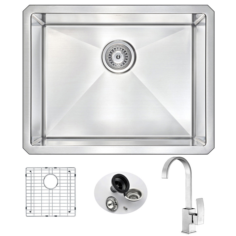 ANZZI  VANGUARD Undermount 23 in. Single Bowl Kitchen Sink with Opus Faucet ANZZI