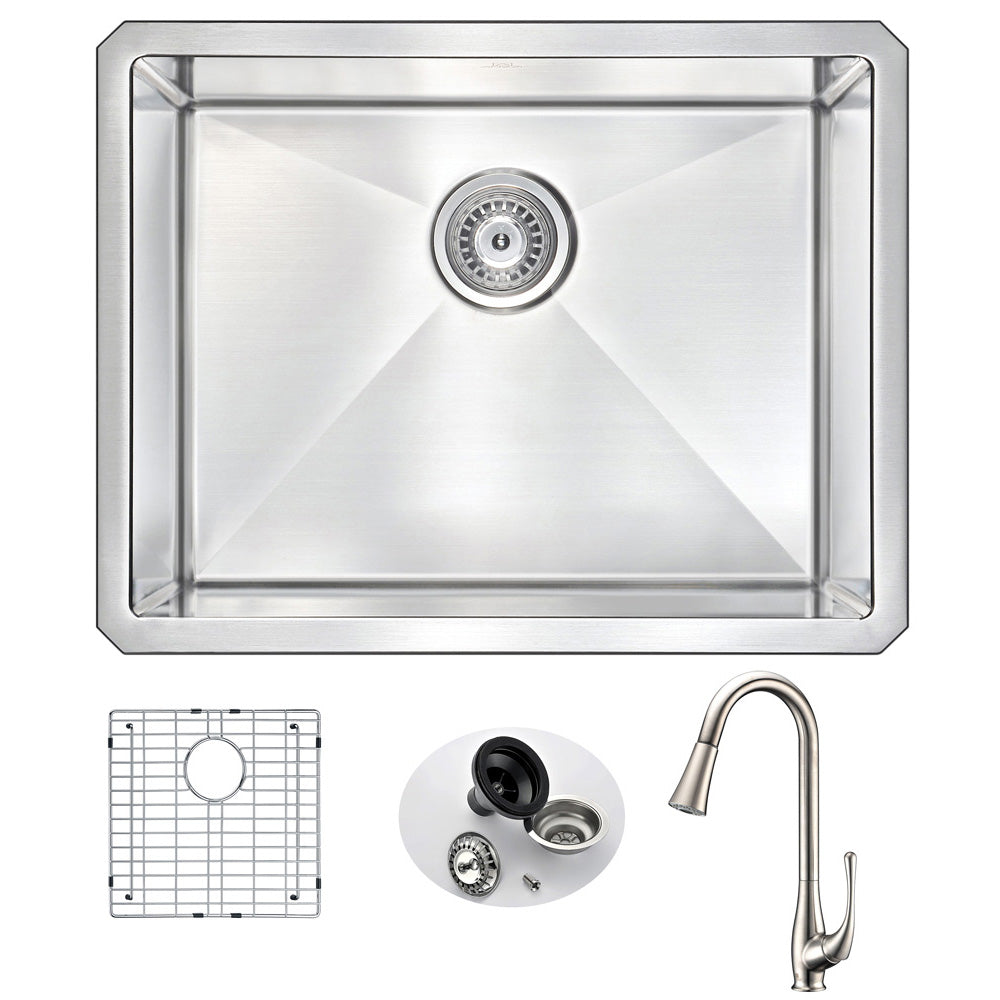 ANZZI  VANGUARD Undermount Stainless Steel 23 in. Single Bowl Kitchen Sink and Faucet Set with Singer Faucet ANZZI