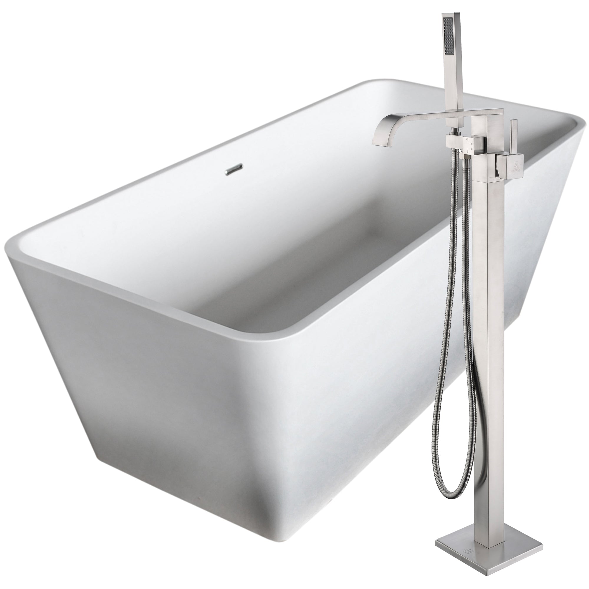 ANZZI  Cenere 58.25 in. Solid Surface Soaking Bathtub with Angel Faucet ANZZI