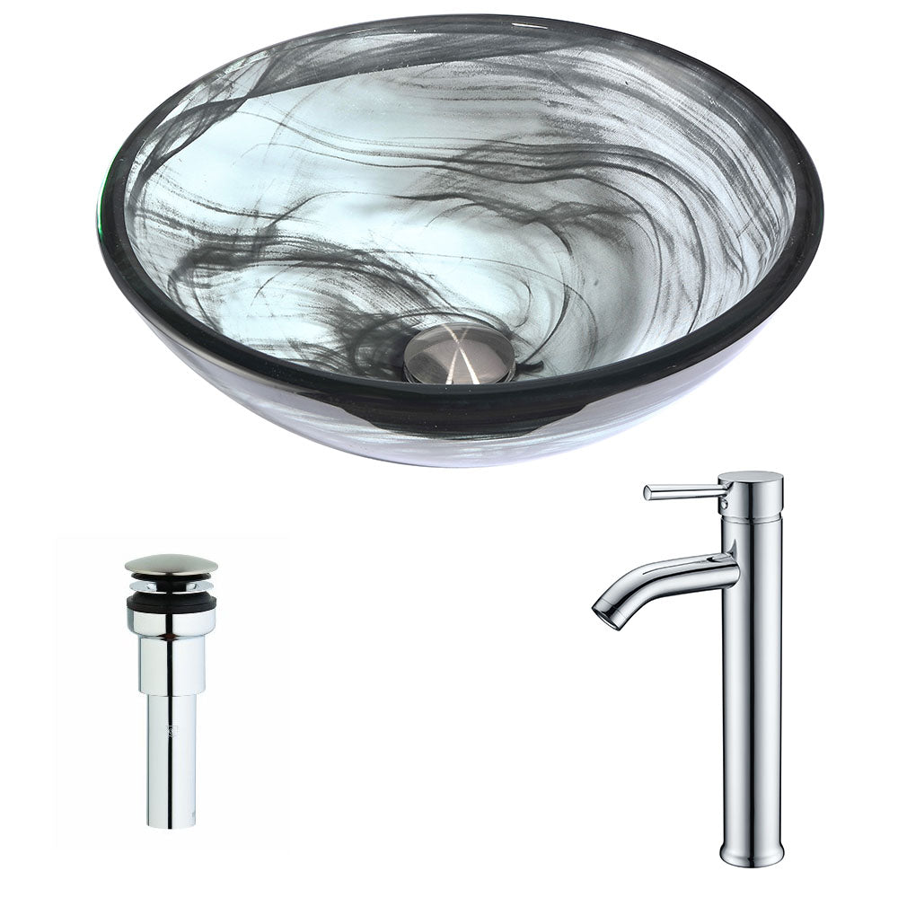 ANZZI  Mezzo Series Deco-Glass Vessel Sink in Slumber Wisp with Fann Faucet ANZZI
