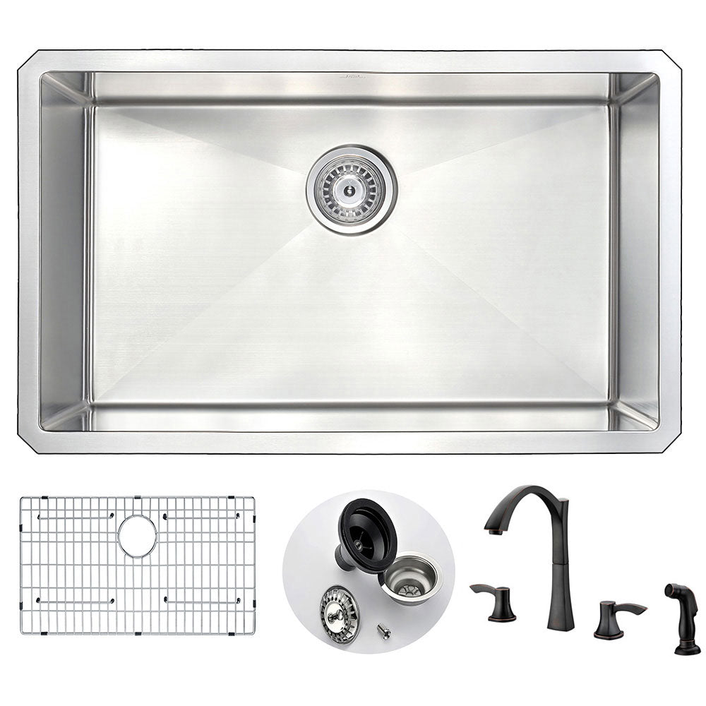 ANZZI  VANGUARD Undermount 30 in. Single Bowl Kitchen Sink with Soave Faucet ANZZI