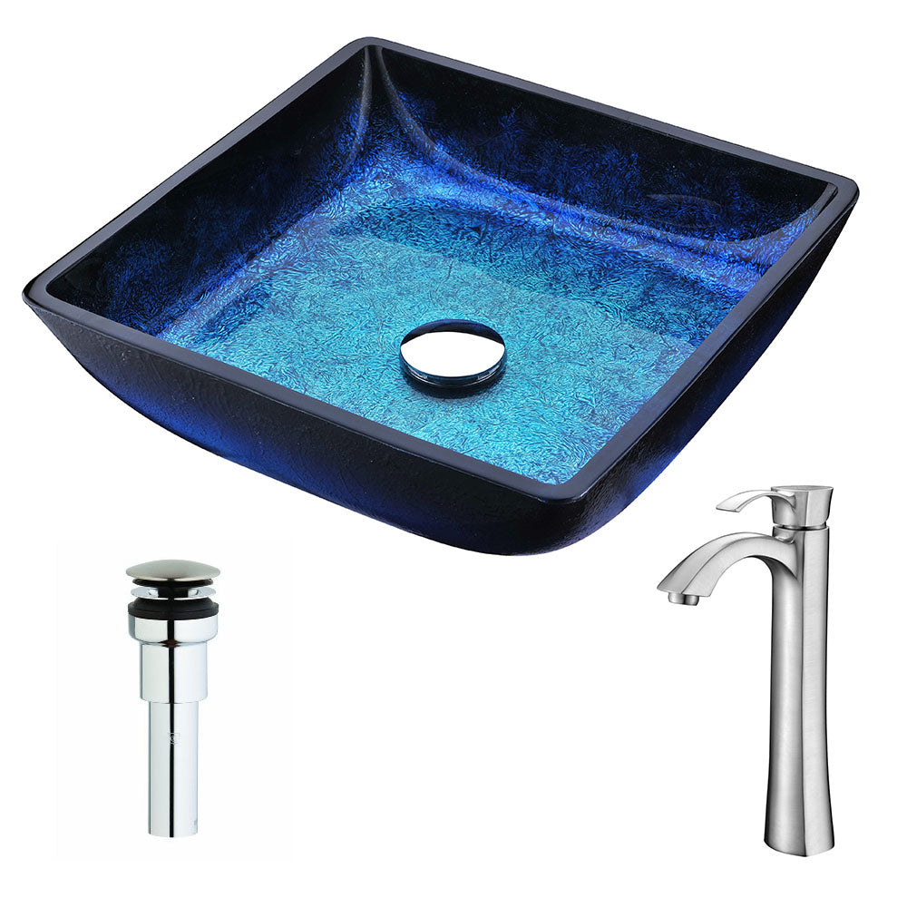 ANZZI  Viace Series Deco-Glass Vessel Sink in Blazing Blue with Harmony Faucet ANZZI