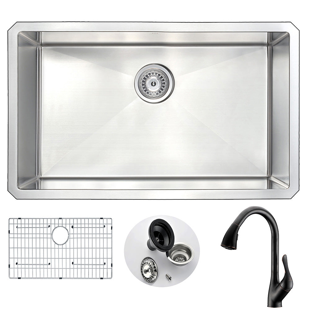 ANZZI  VANGUARD Undermount 30 in. Single Bowl Kitchen Sink with Accent Faucet ANZZI