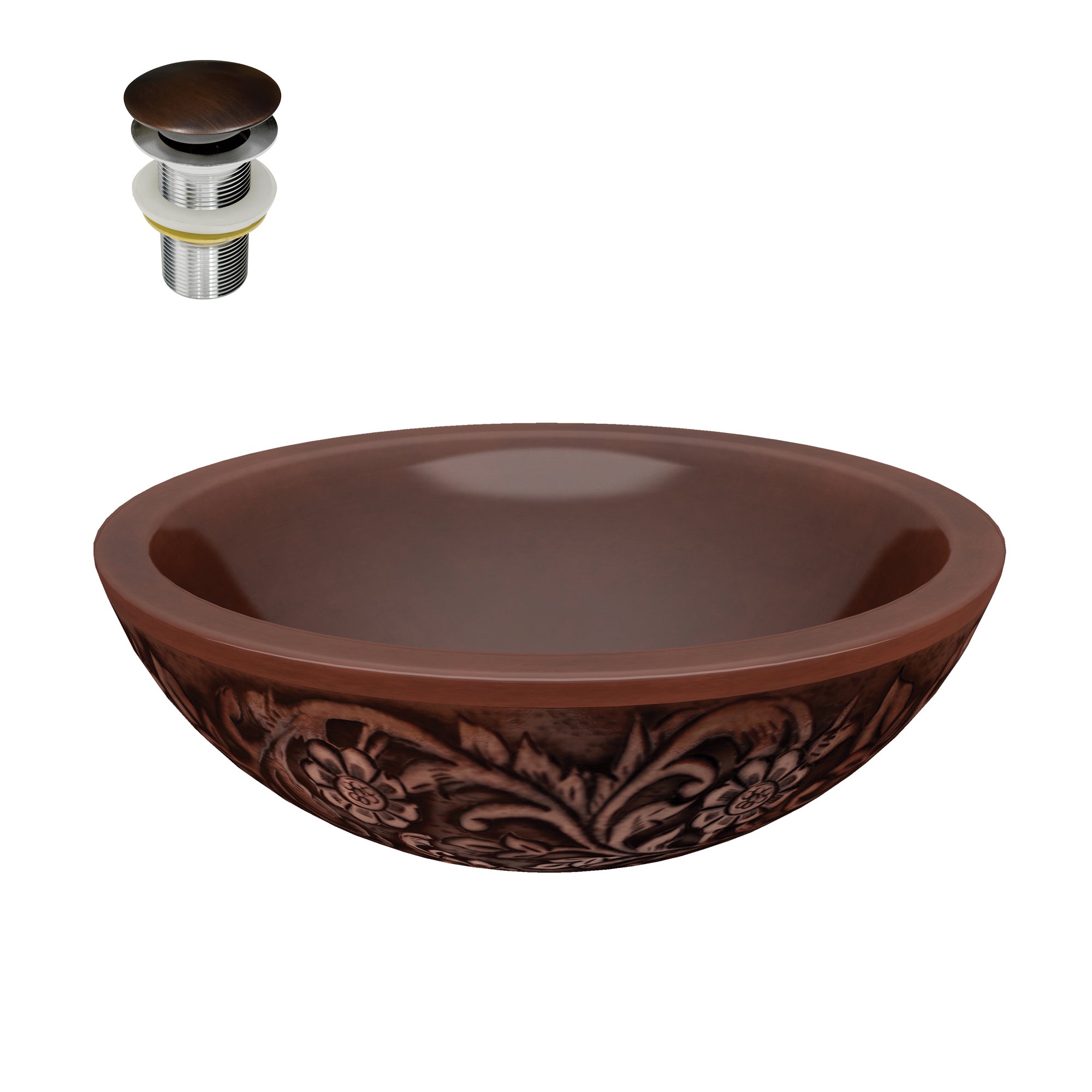 ANZZI  Pisces 16 in. Handmade Vessel Sink in Polished Antique Copper with Floral Design Exterior ANZZI
