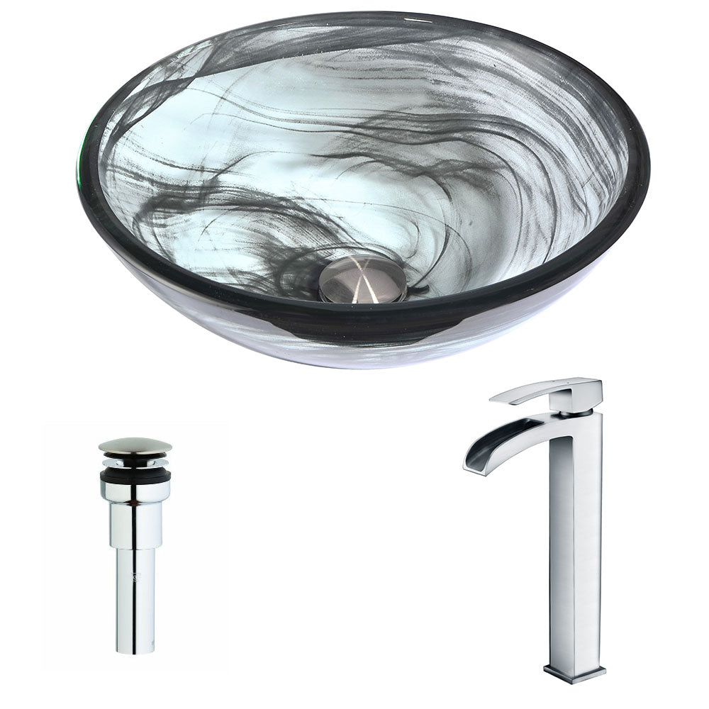 ANZZI  Mezzo Series Deco-Glass Vessel Sink in Slumber Wisp with Key Faucet ANZZI