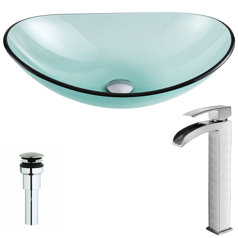 ANZZI  Major Series Deco-Glass Vessel Sink in Lustrous Green with Key Faucet ANZZI