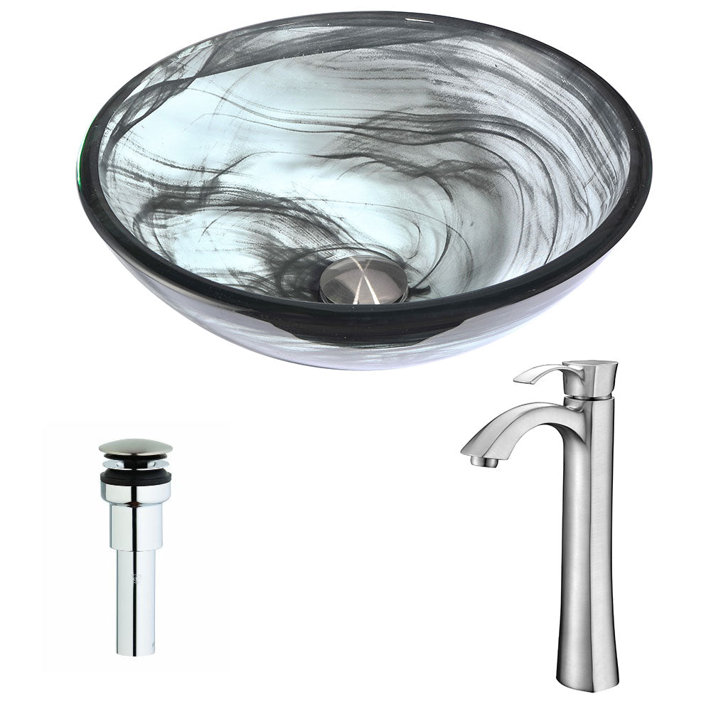 ANZZI  Mezzo Series Deco-Glass Vessel Sink in Slumber Wisp with Harmony Faucet ANZZI