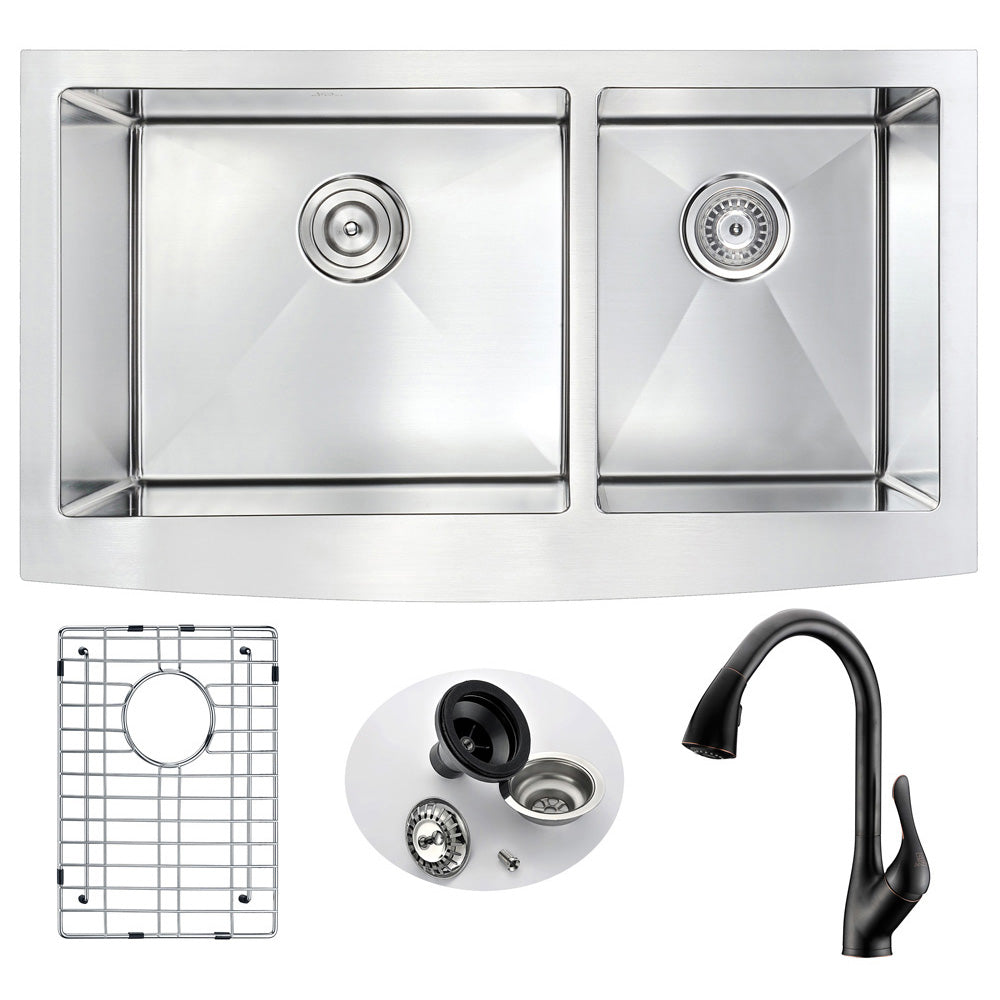 ANZZI  Elysian Farmhouse 33 in. Double Bowl Kitchen Sink with Accent Faucet ANZZI