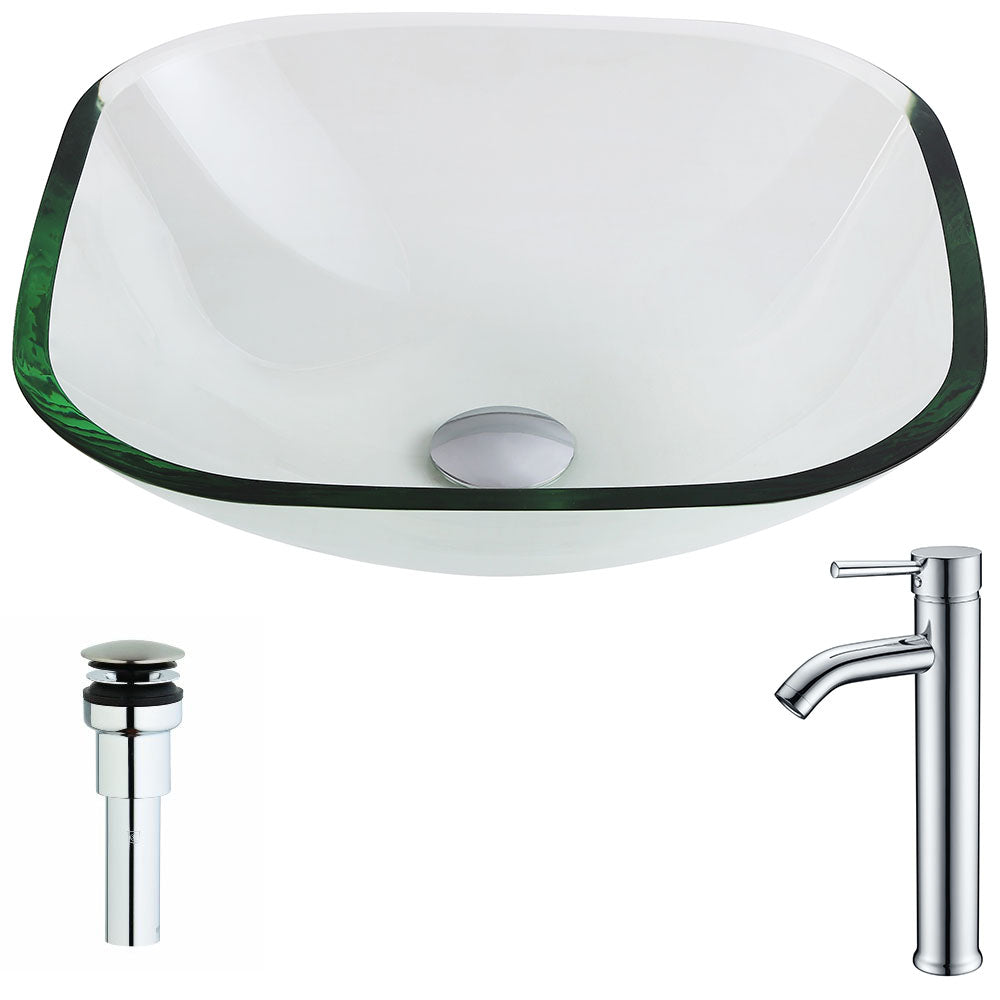 ANZZI  Cadenza Series Deco-Glass Vessel Sink in Lustrous Clear with Fann Faucet ANZZI