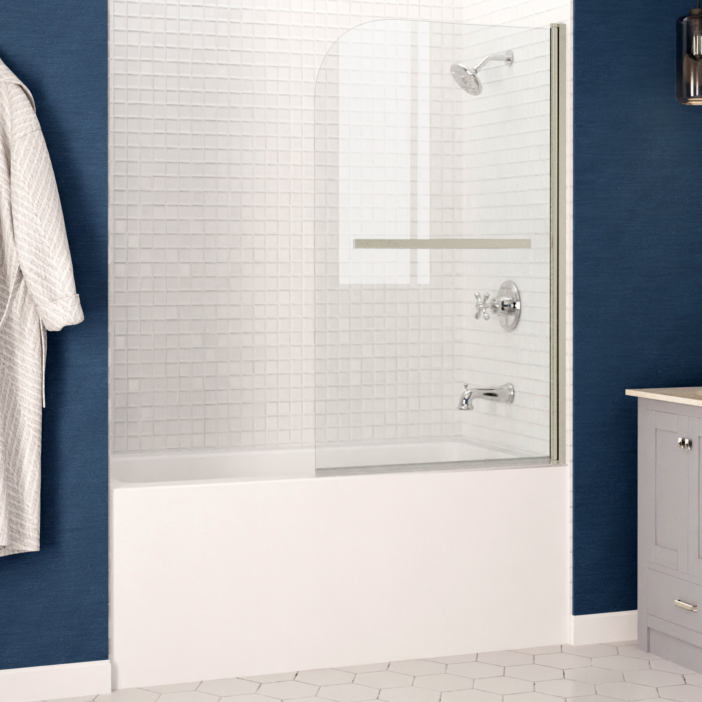 Anzzi 5 ft. Acrylic Rectangle Tub With 34 in. x 58 in. Frameless Tub Door ANZZI