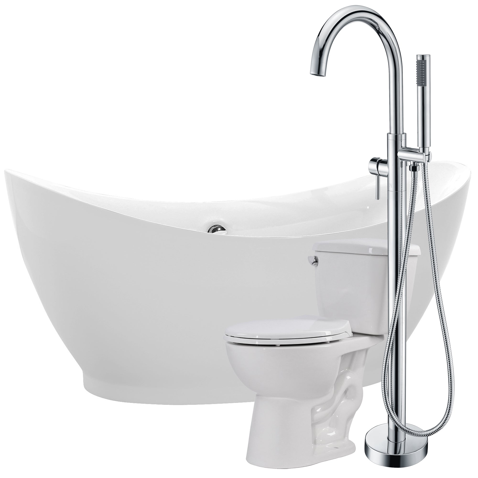 ANZZI  Reginald 68 in. Acrylic Soaking Bathtub with Kros Faucet and Cavalier 1.28 GPF Toilet ANZZI