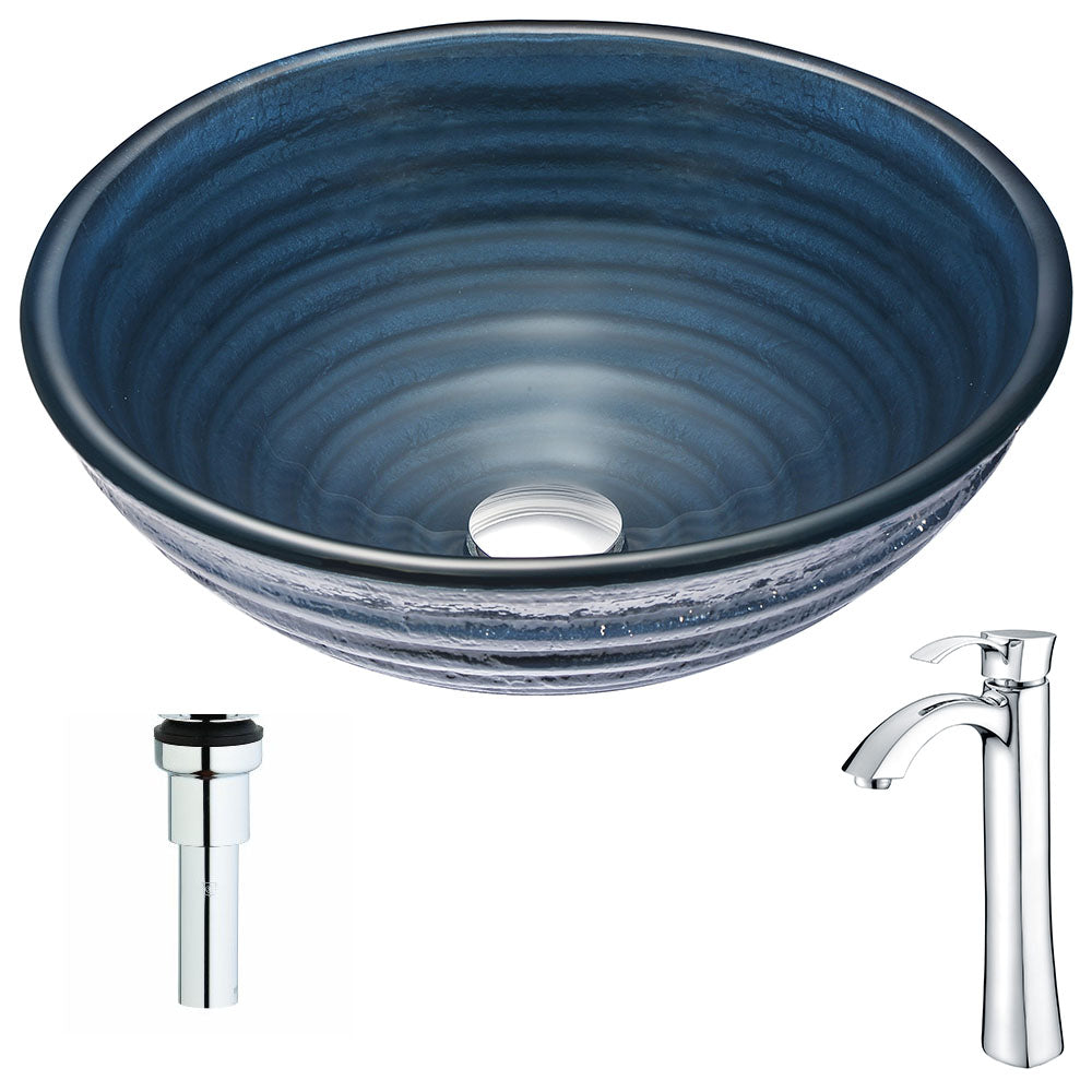 ANZZI  Tempo Series Deco-Glass Vessel Sink in Coiled Blue with Harmony Faucet ANZZI