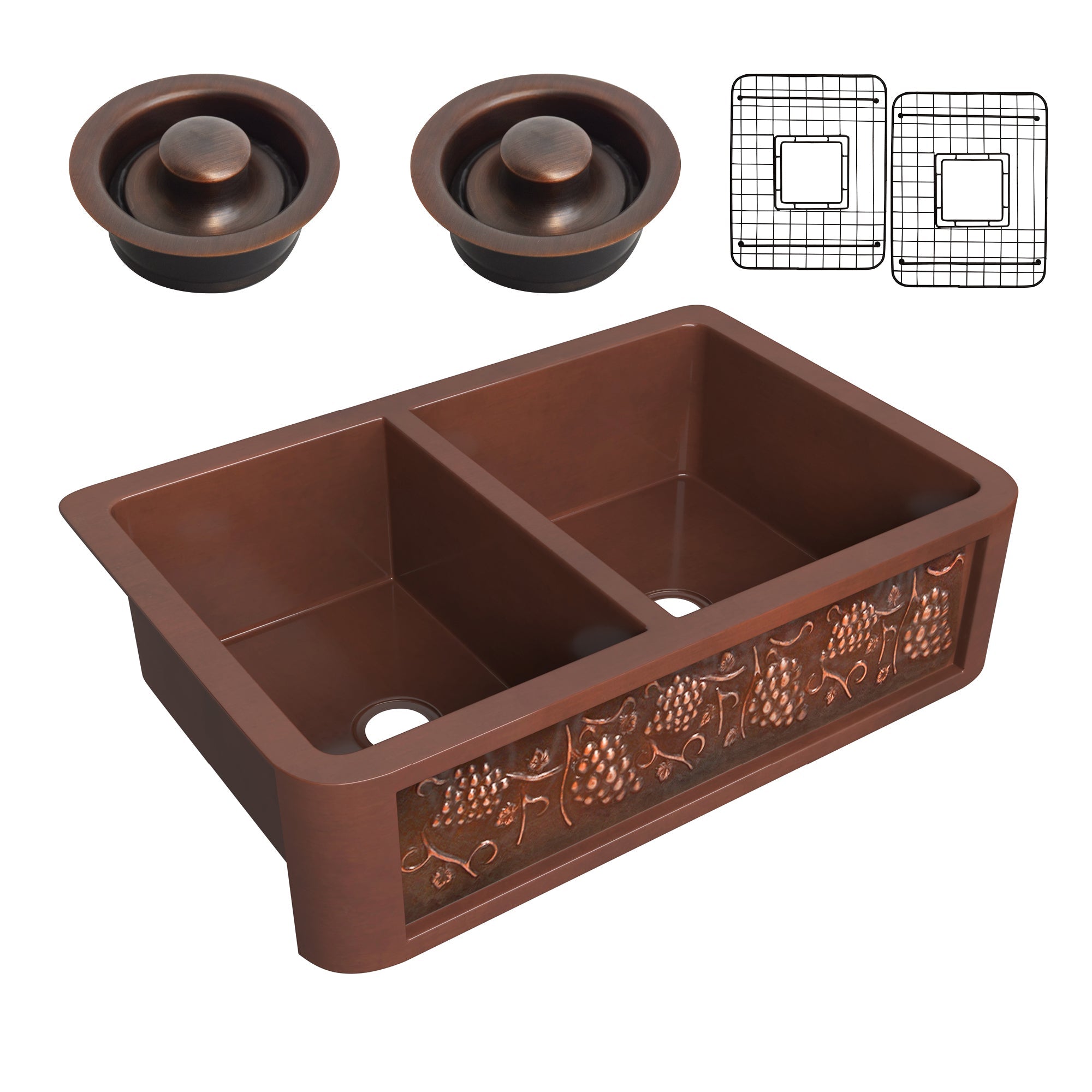 ANZZI  Dalmatia Farmhouse Handmade Copper 33 in. 40/60 Double Bowl Kitchen Sink with Grape Vine Design ANZZI