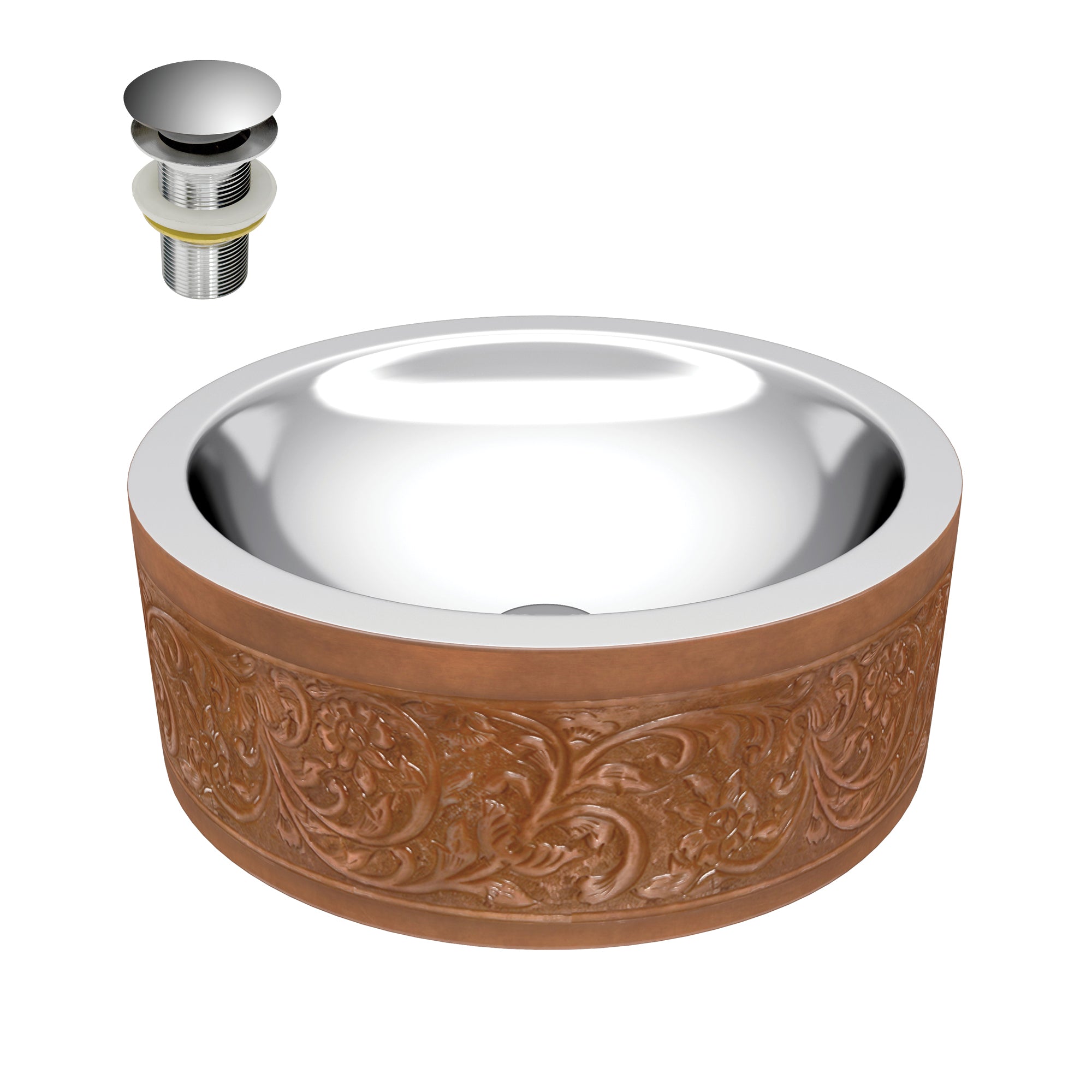 ANZZI  Cadmean 16 in. Handmade Vessel Sinkwith Floral Design Exterior ANZZI
