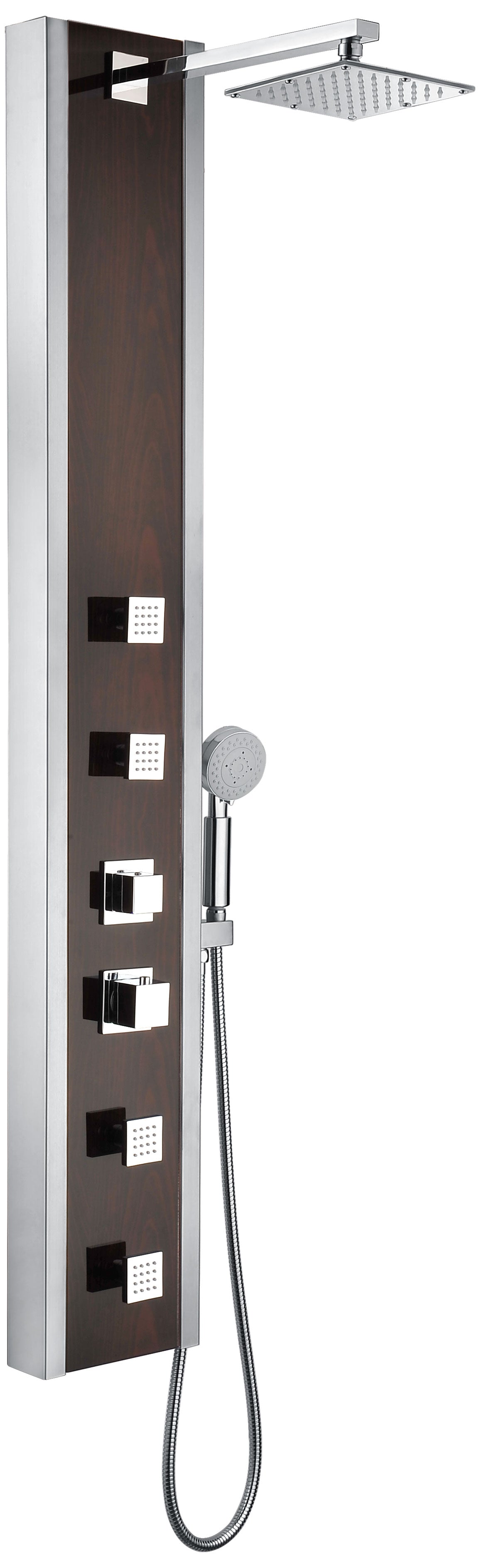 ANZZI  Monsoon 57 in. 4-Jetted Full Body Shower Panel with Heavy Rain Shower and Spray Wand in Mahogany Style Deco-Glass ANZZI