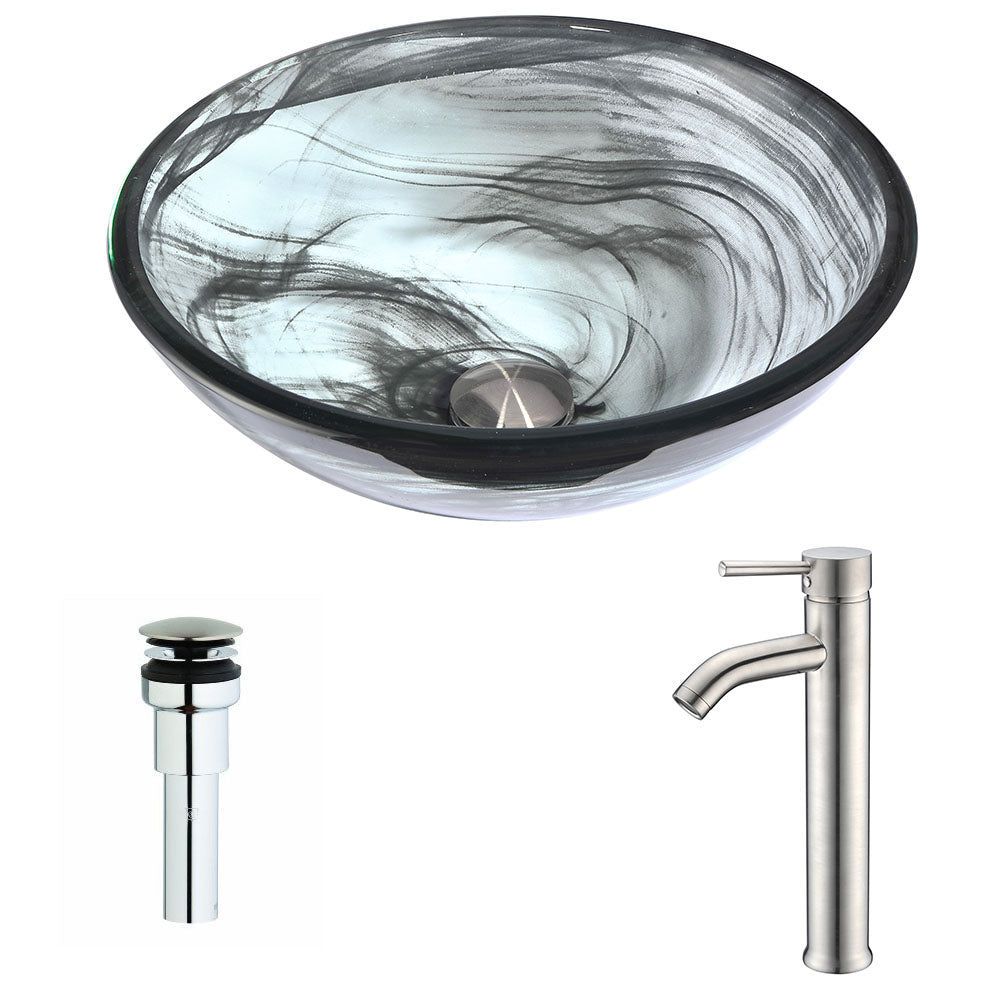 ANZZI  Mezzo Series Deco-Glass Vessel Sink in Slumber Wisp with Fann Faucet ANZZI
