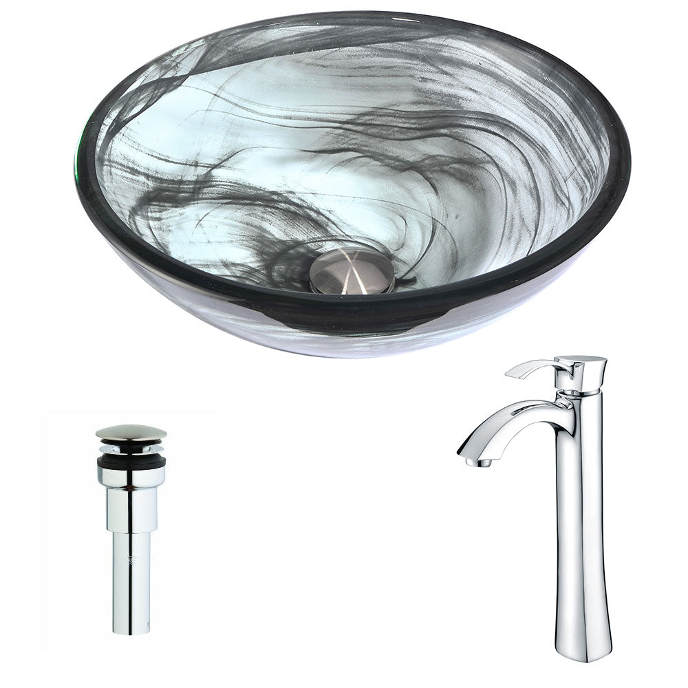 ANZZI  Mezzo Series Deco-Glass Vessel Sink in Slumber Wisp with Harmony Faucet ANZZI