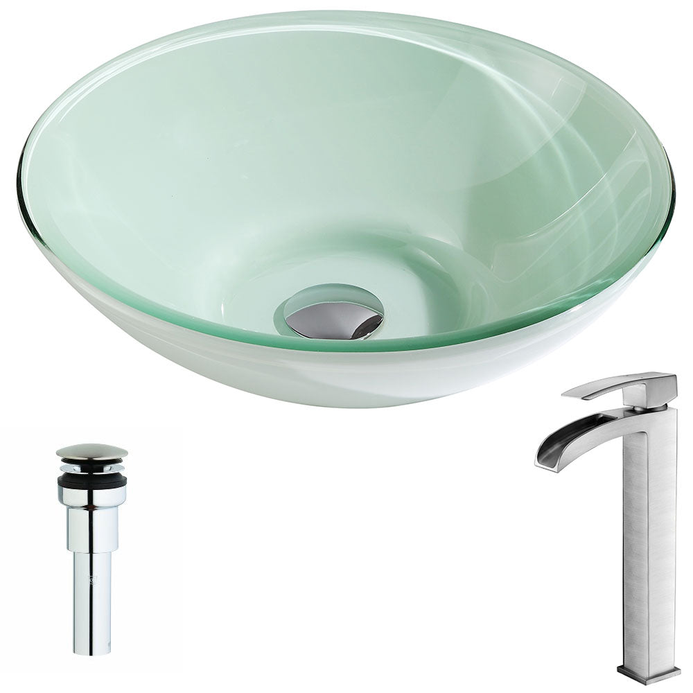ANZZI  Sonata Series Deco-Glass Vessel Sink in Lustrous Light Green with Key Faucet ANZZI