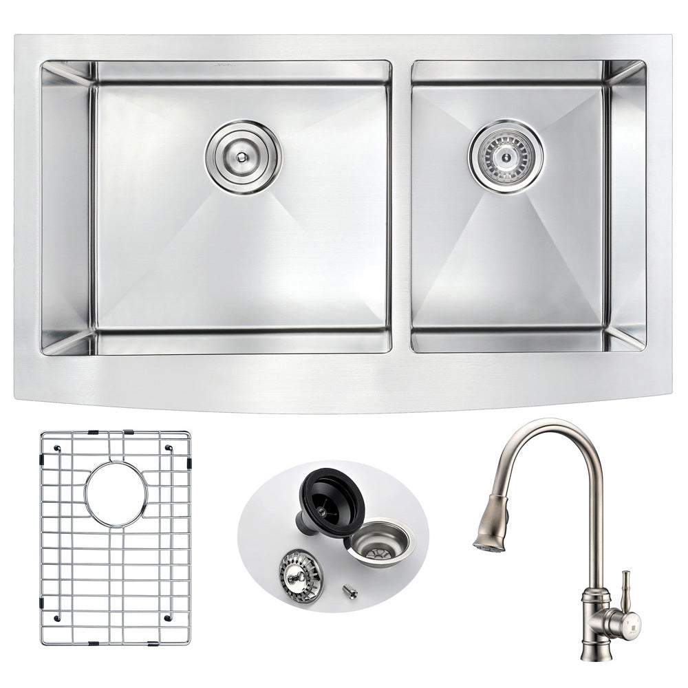 ANZZI  Elysian Farmhouse 33 in. Double Bowl Kitchen Sink with Sails Faucet ANZZI