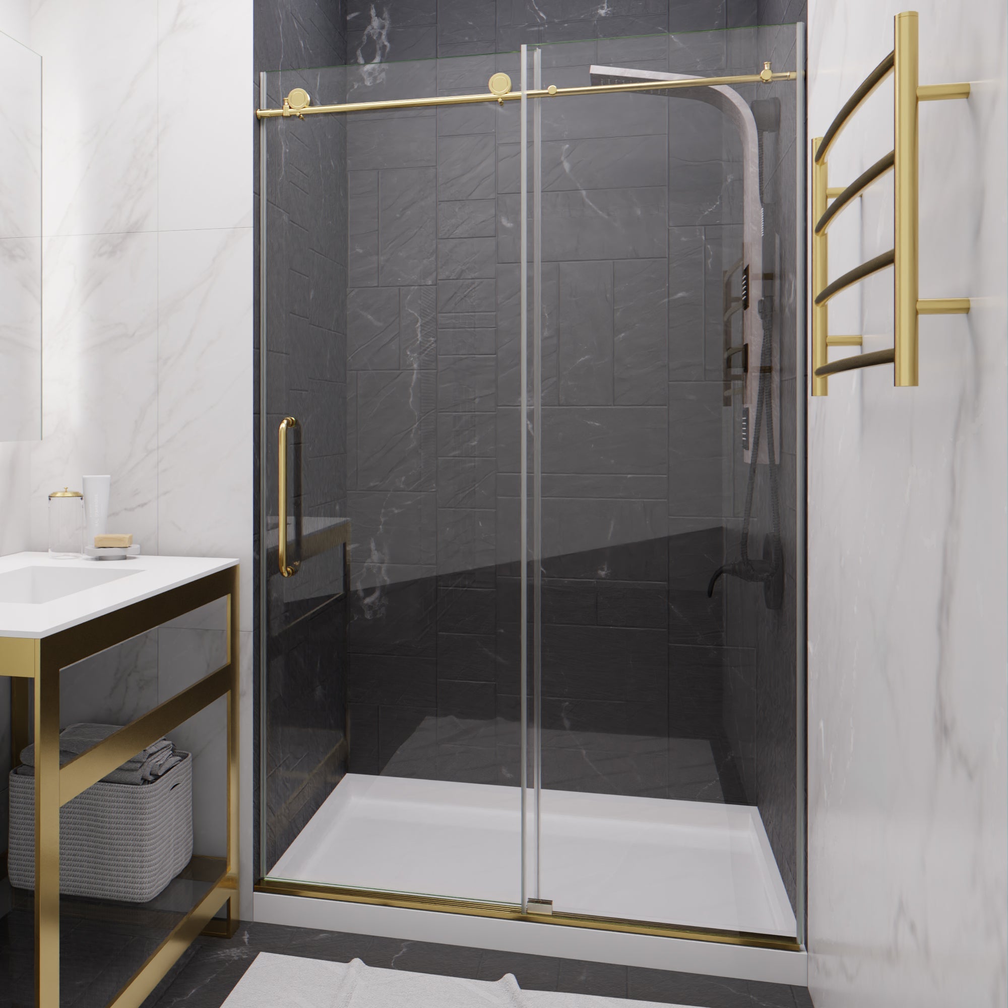 ANZZI  Leon Series 48 in. by 76 in. Frameless Sliding Shower Door with Handle ANZZI