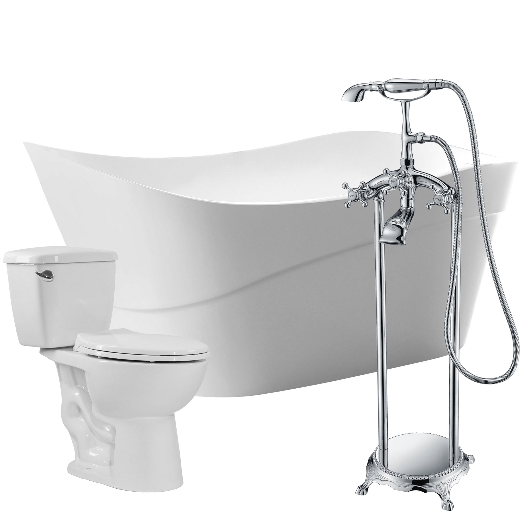 ANZZI  Kahl 67 in. Acrylic Flatbottom Non-Whirlpool Bathtub with Tugela Faucet and Cavalier 1.28 GPF Toilet ANZZI