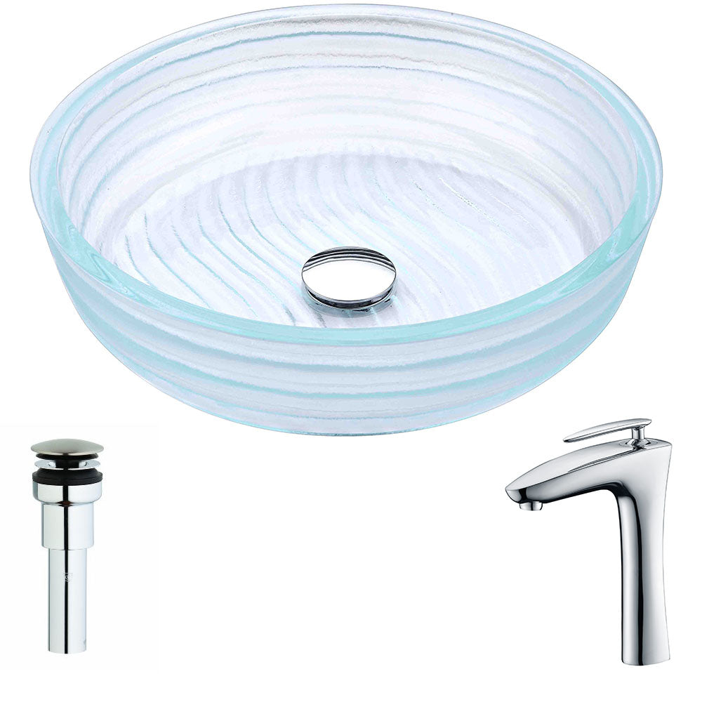 ANZZI  Canta Series Deco-Glass Vessel Sink in Lustrous Translucent Crystal with Crown Faucet ANZZI