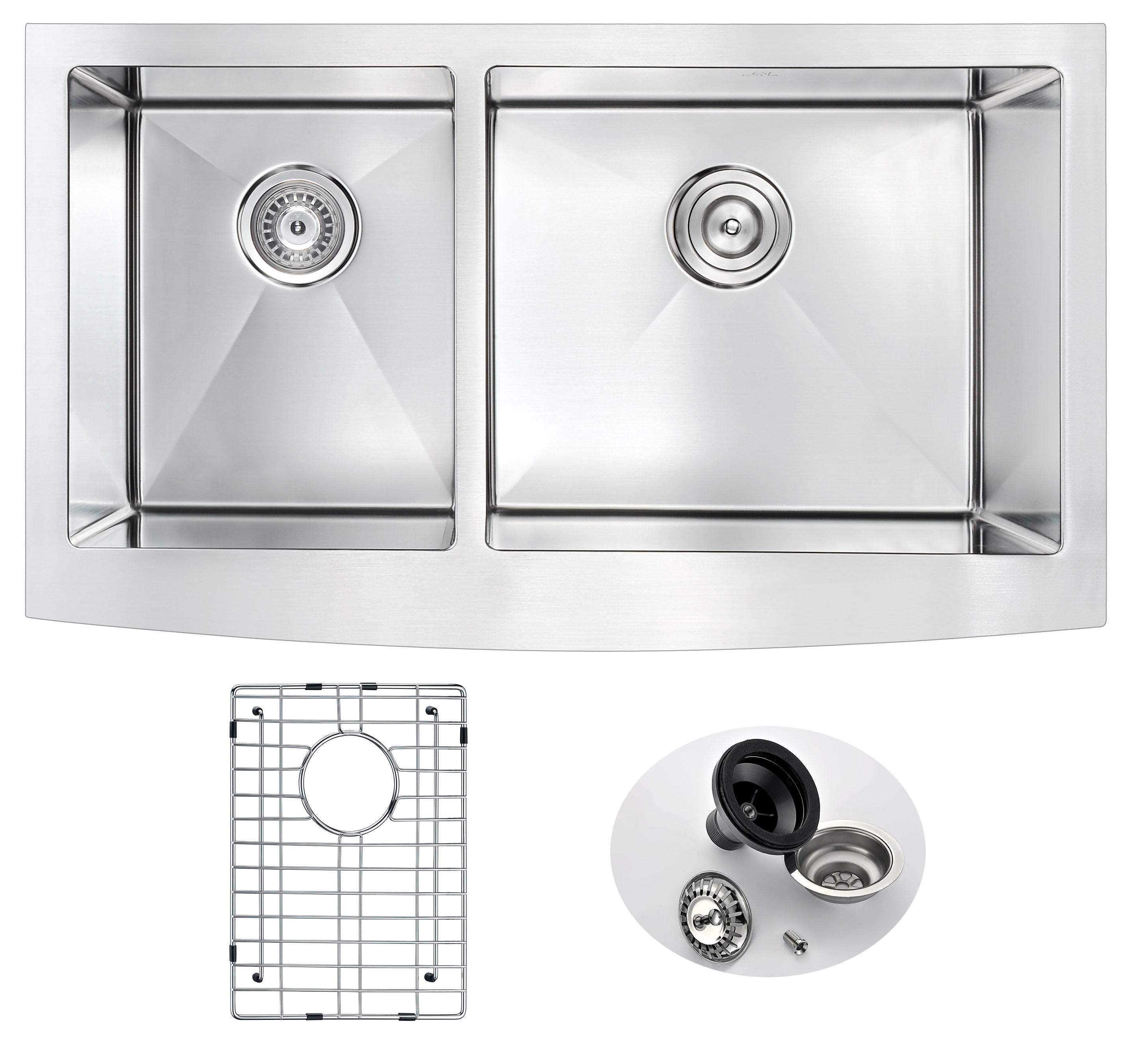 ANZZI  ELYSIAN Series 36 in. Farm House 40/60 Dual Basin Handmade Stainless Steel Kitchen Sink ANZZI