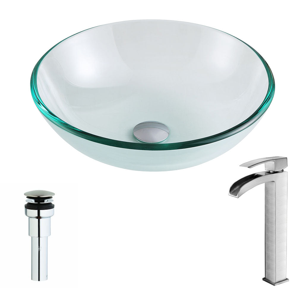 ANZZI  Etude Series Deco-Glass Vessel Sink in Lustrous Clear with Key Faucet ANZZI