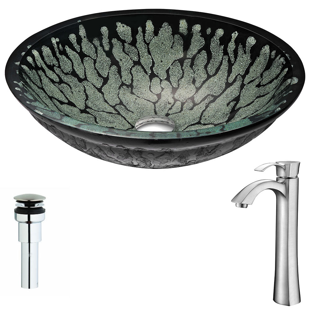 ANZZI  Bravo Series Deco-Glass Vessel Sink in Lustrous Black with Harmony Faucet ANZZI