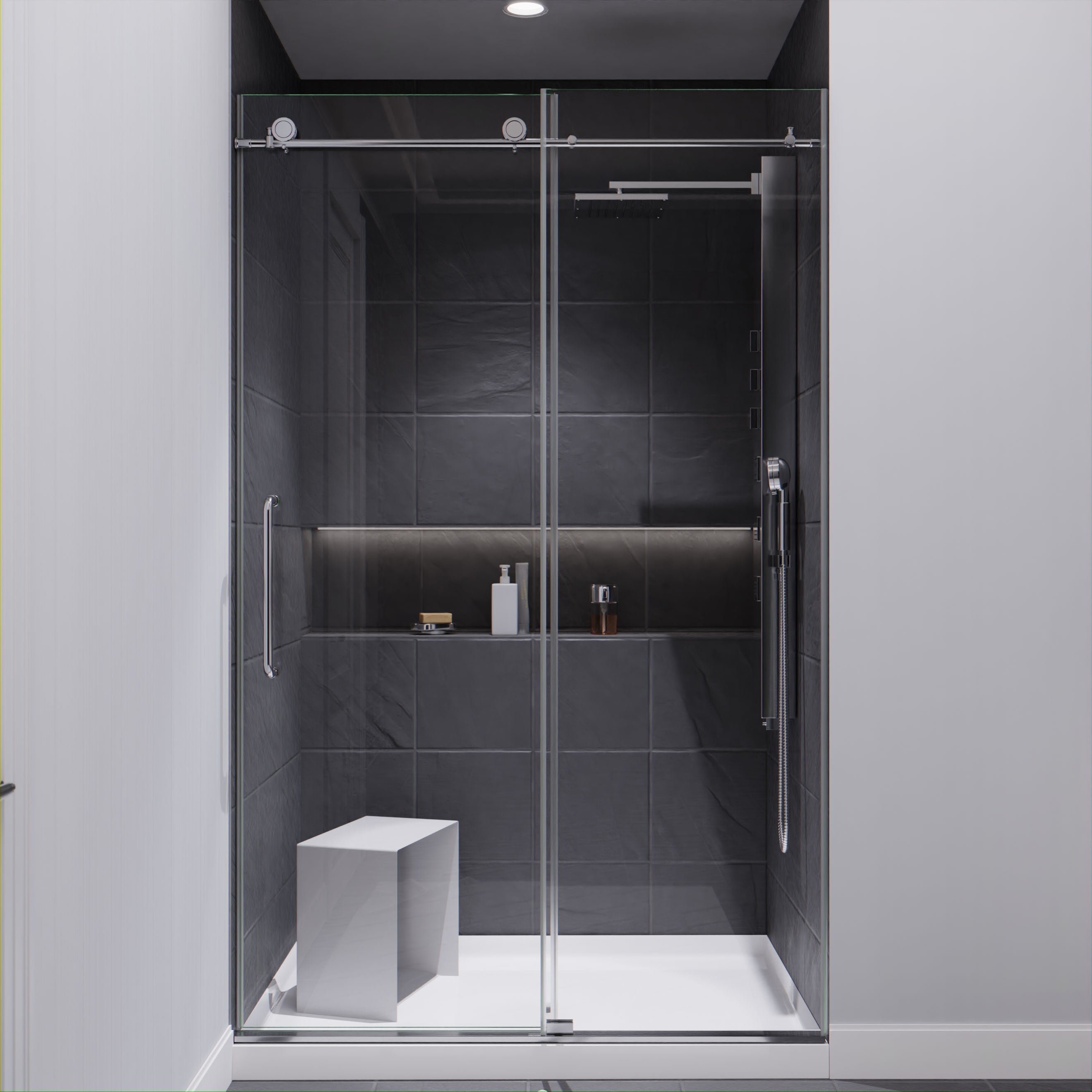 ANZZI Series 48 in. by 76 in. Frameless Sliding Shower Door with Handle ANZZI